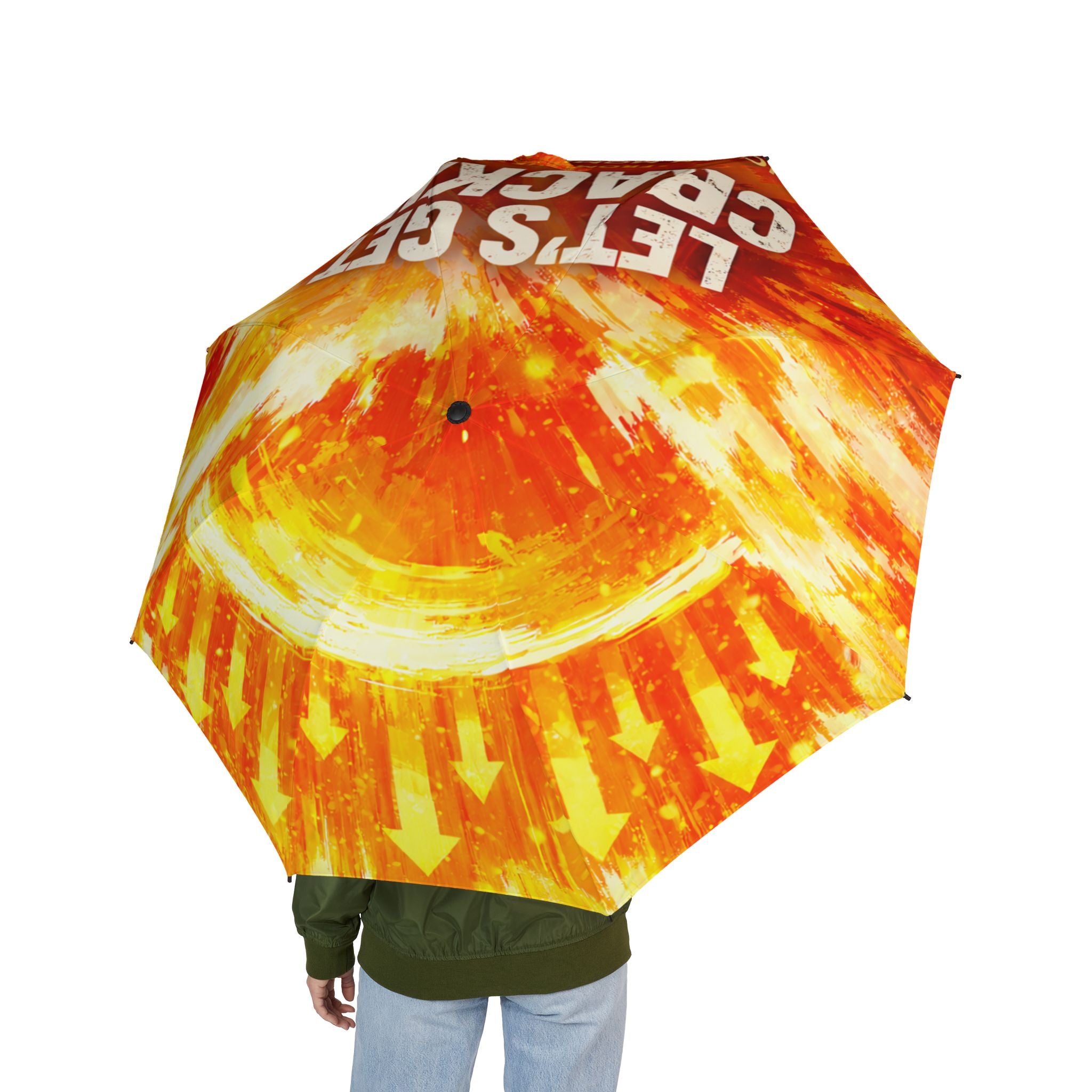 Let's Get Crackin' Foldable Umbrella – Fiery Sunburst 'Get Some' Compact Travel Umbrella