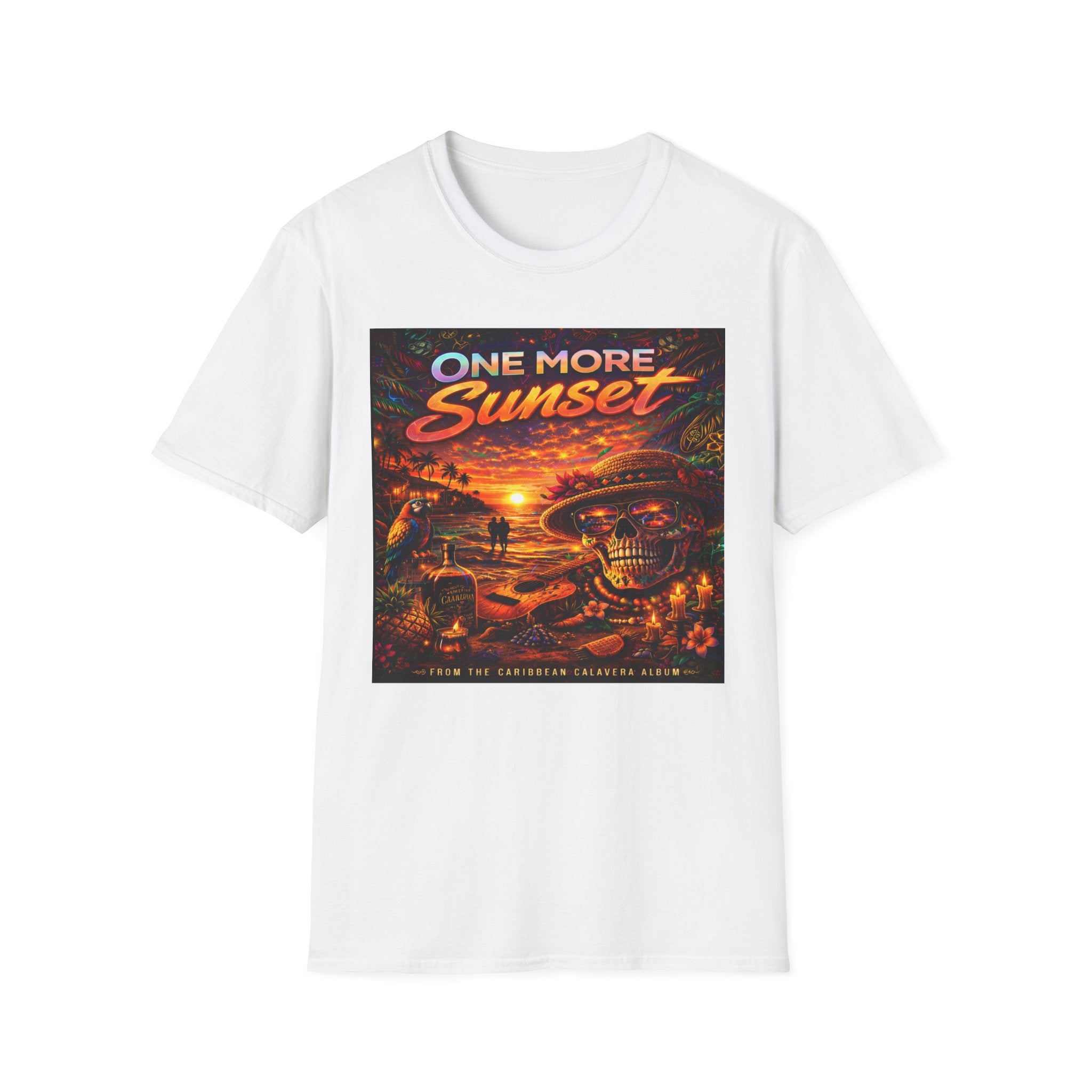 One More Sunset T-Shirt —  Song Cover Art From The Caribbean Calavera Album Retro Surf Skull Sunset Graphic Tee