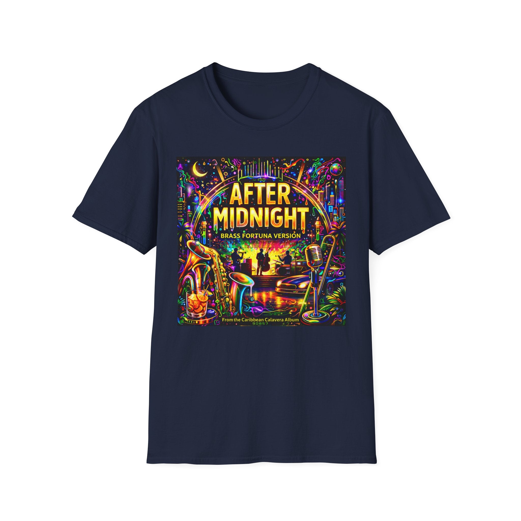 After Midnight T-Shirt  Song Cover Art From The Caribbean Calavera Album – Neon Jazz Club Graphic Tee