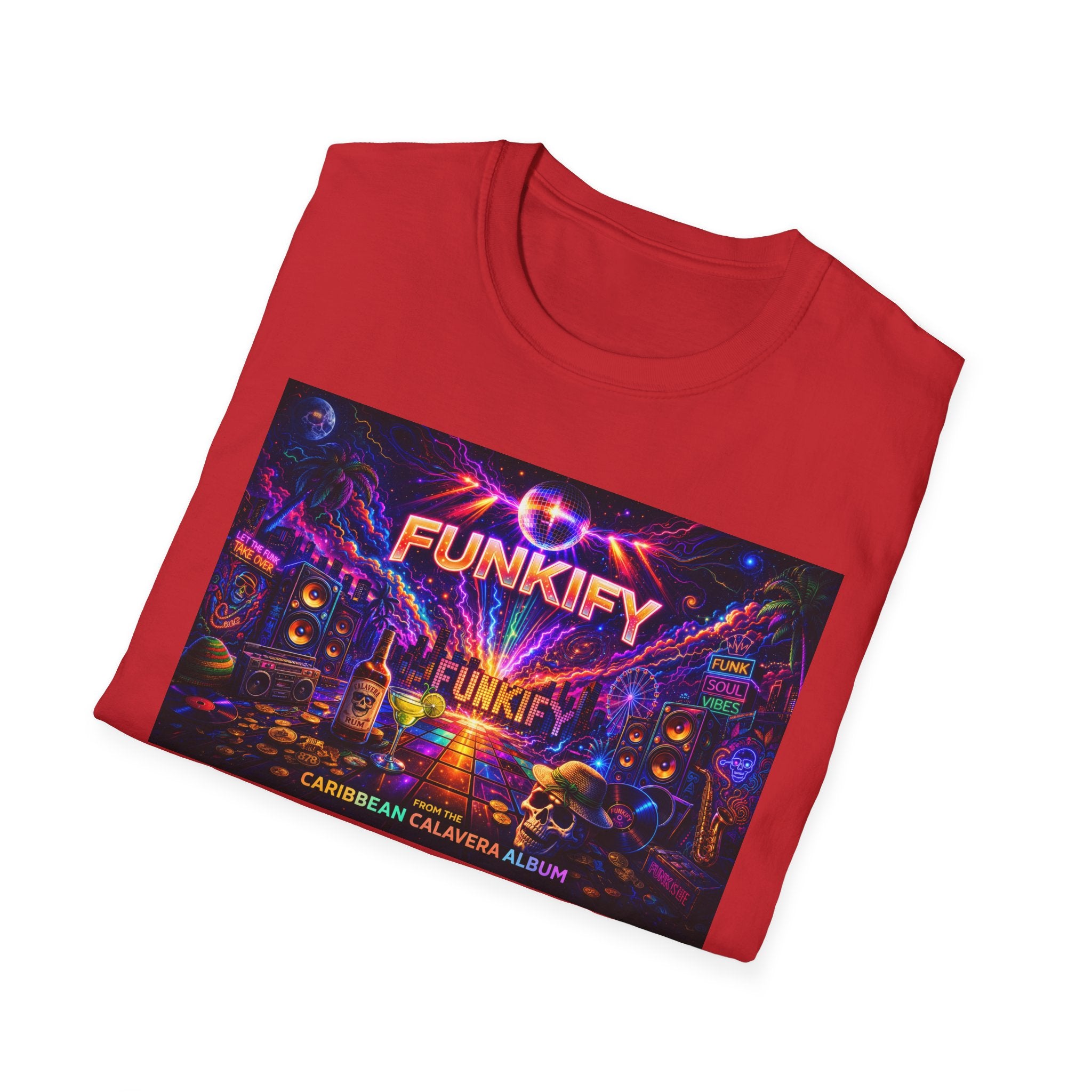 Funkify   Song Cover Art From The Caribbean Calavera Album  Neon City T-Shirt – Retro Synthwave Music Tee