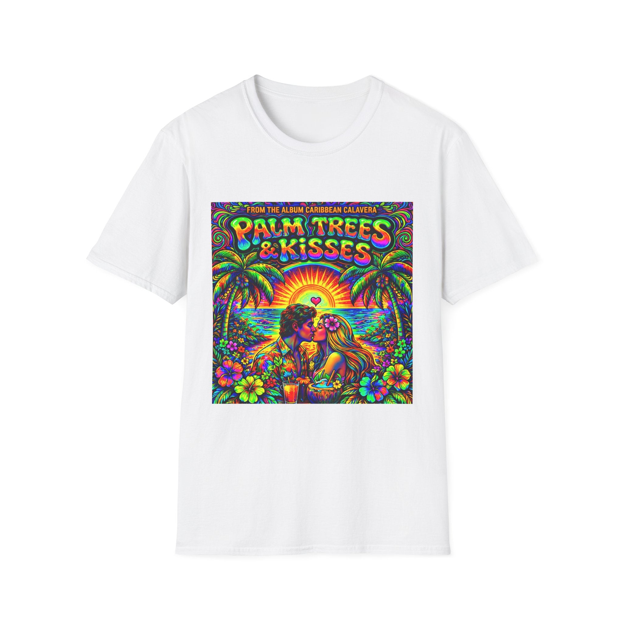 Palm Trees & Kisses Song Cover Art From The Caribbean Calavera Album  Tropical Graphic T-Shirt — Retro Sunset Beach Vibes