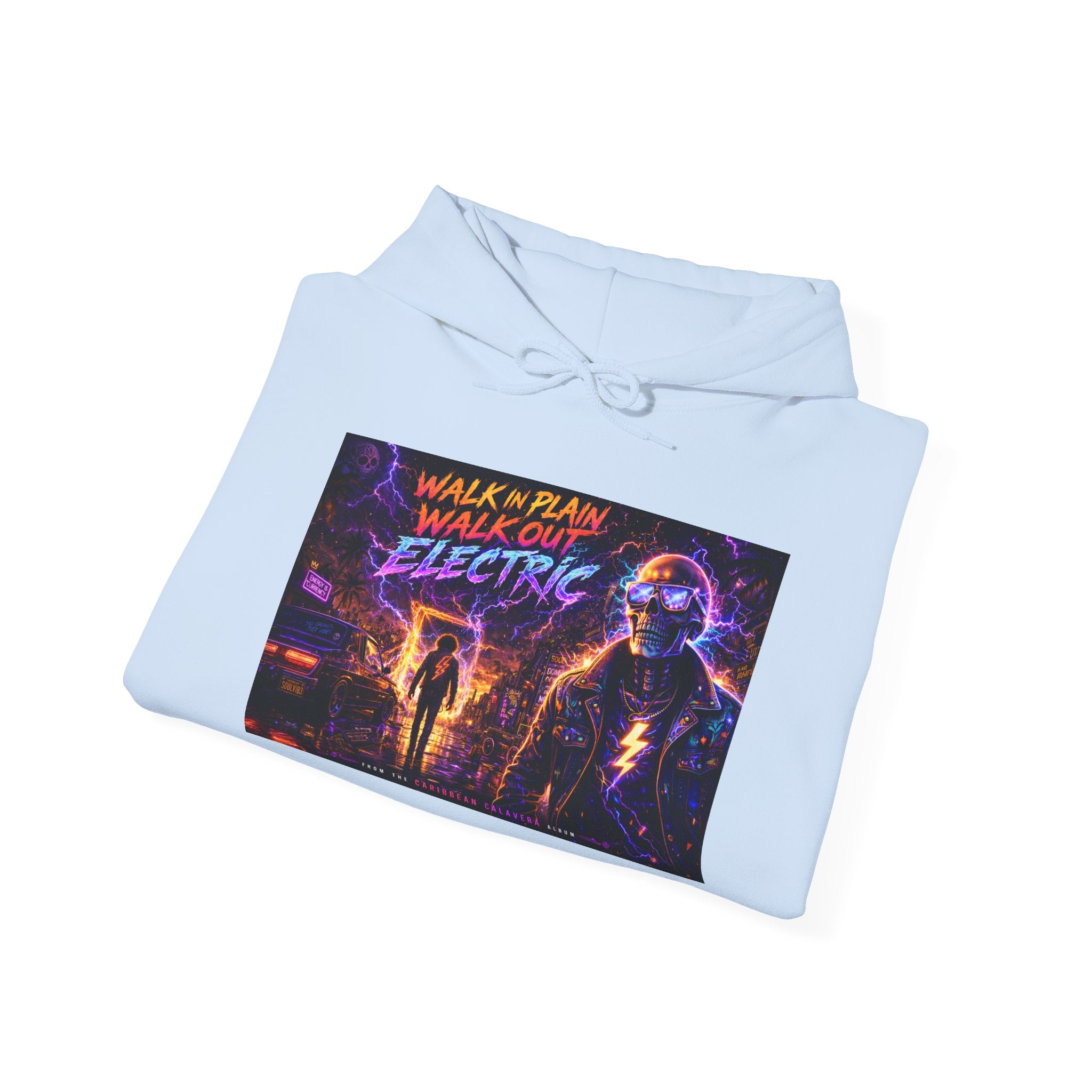 Hoodie — Neon 'Walk With Me, Walk Out Electric' Retro Cyberpunk Design