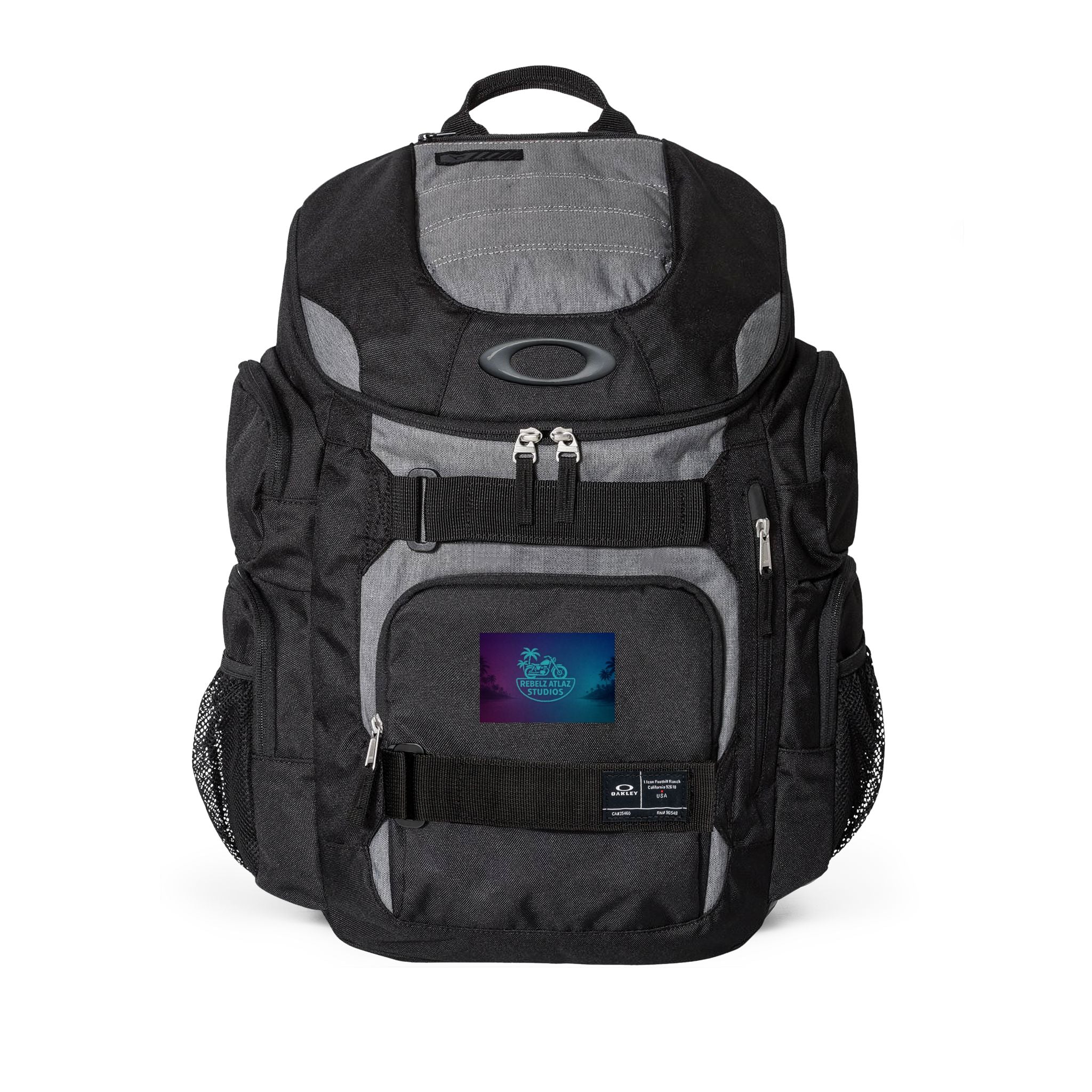 Rebelz Atlaz Studios Logo Palm Trees and Motorcycle Enduro 30L Travel Backpack — Rugged Daypack for Commuting, Hiking & School
