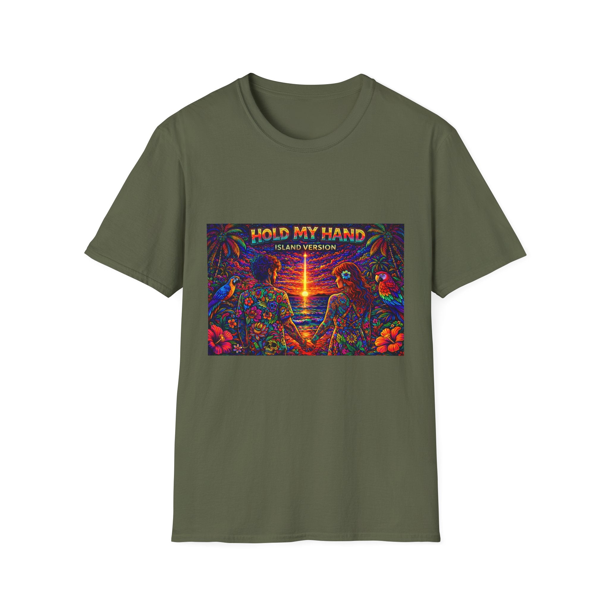 Hold My Hand Island Version Song Cover Art From The Caribbean Calavera Album  T-Shirt — Tropical Parrot Beach Graphic Tee