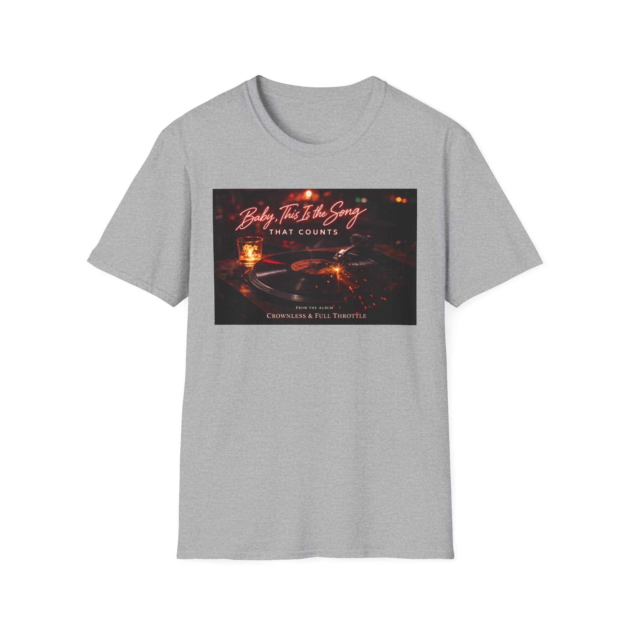 T‑Shirt — 'Baby, It's The Song That Counts'  Crownless and Full Throttle Album Cover Artwork Retro Candlelit Music Graphic Tee