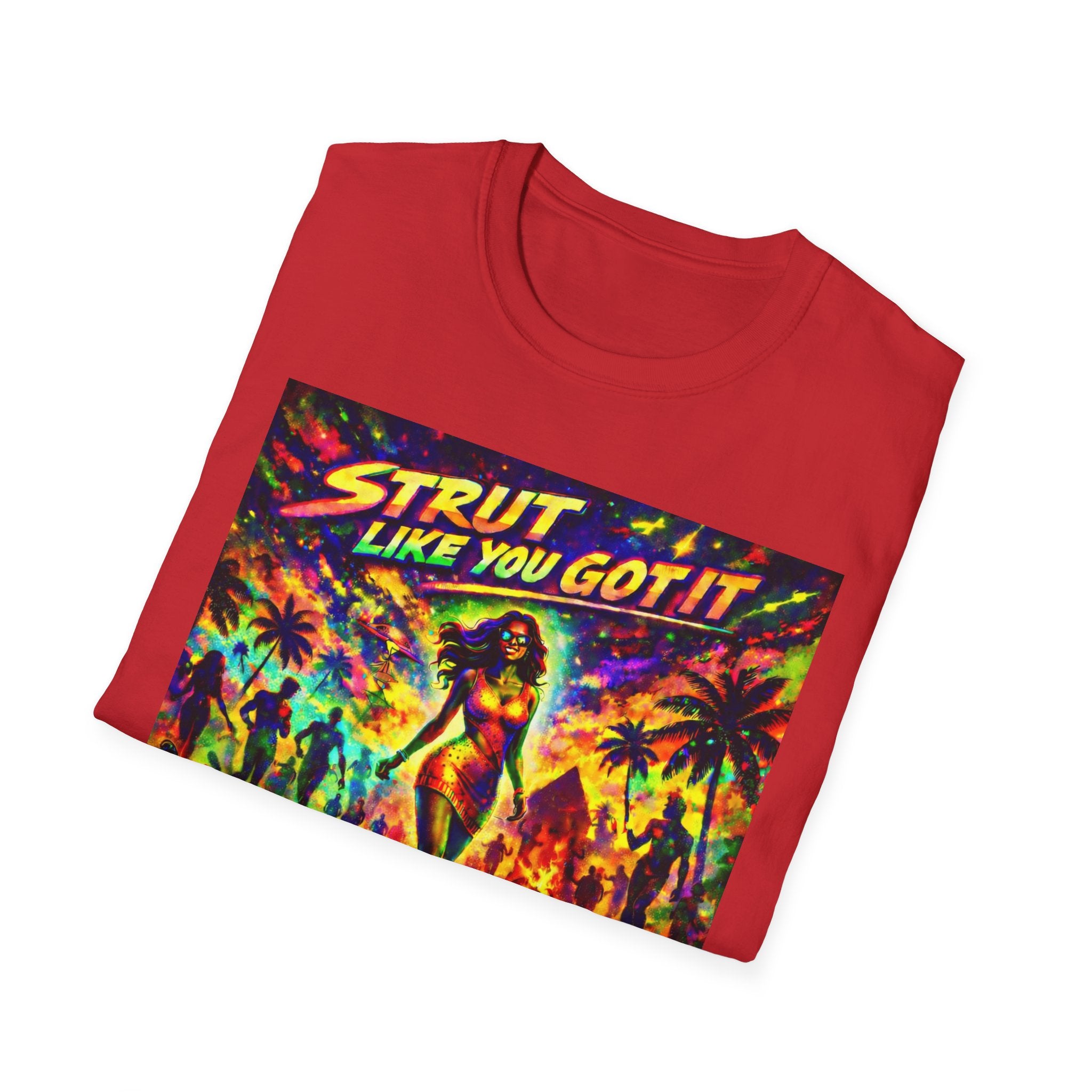 Strut Like You Got It Graphic T-Shirt  Song Cover Art From The Caribbean Calavera Album — Retro Neon Beach Vibe