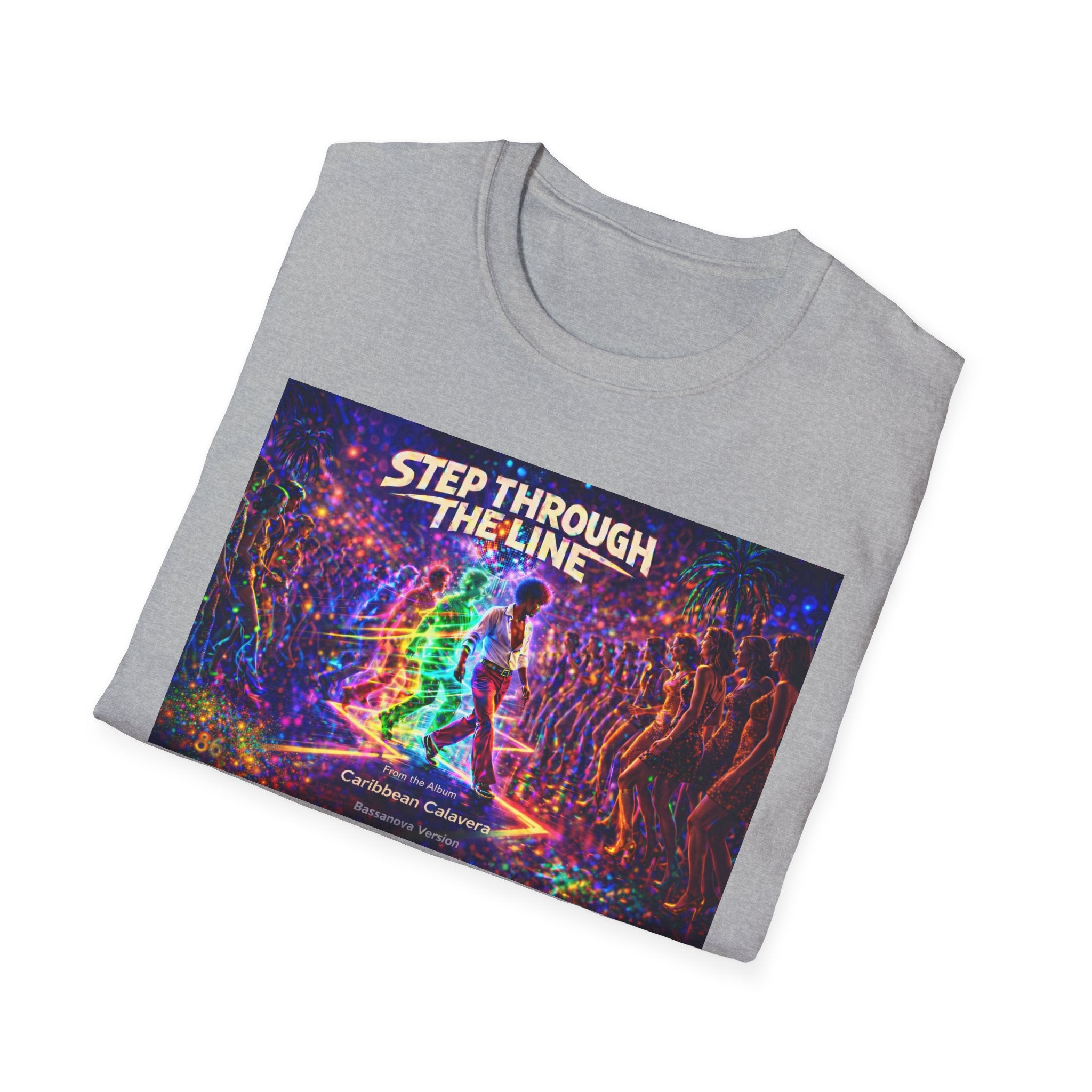 Step Through The Line T-Shirt Song Cover Art From The Caribbean Calavera Album  — Psychedelic Rainbow Silhouette Graphic Tee
