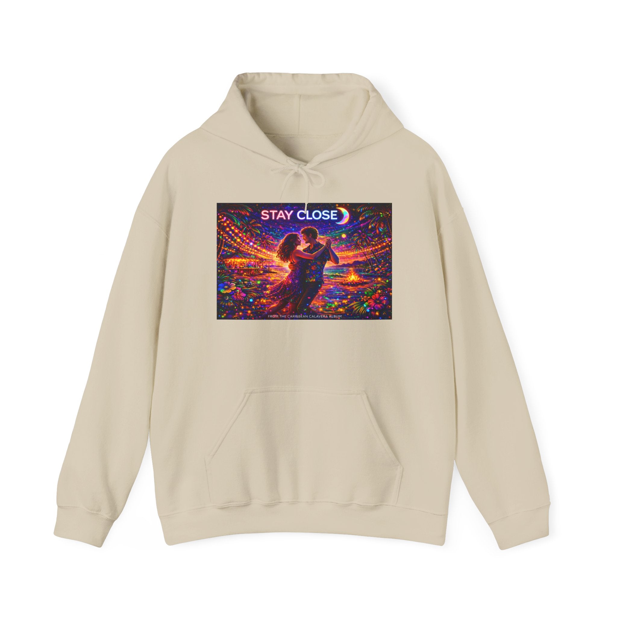 Stay Close Hoodie   Song Cover Art From The Caribbean Calavera Album  — Romantic Neon Couple Pullover