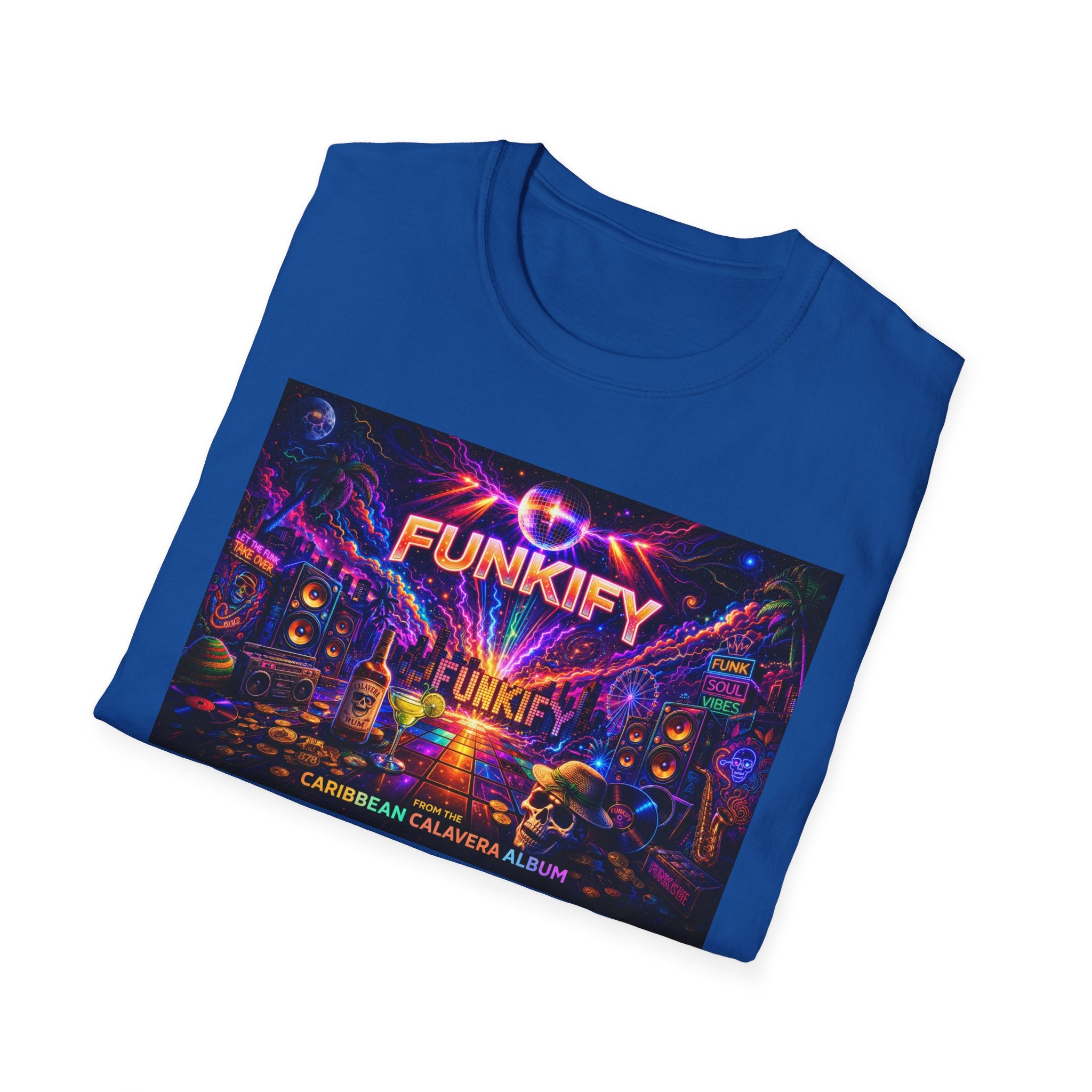 Funkify   Song Cover Art From The Caribbean Calavera Album  Neon City T-Shirt – Retro Synthwave Music Tee