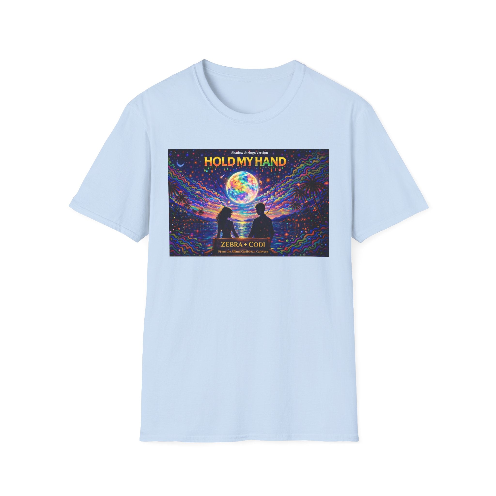 Hold My Hand Graphic T-Shirt  Song Cover Art From The Caribbean Calavera Album — Cosmic Couple Silhouette Tee