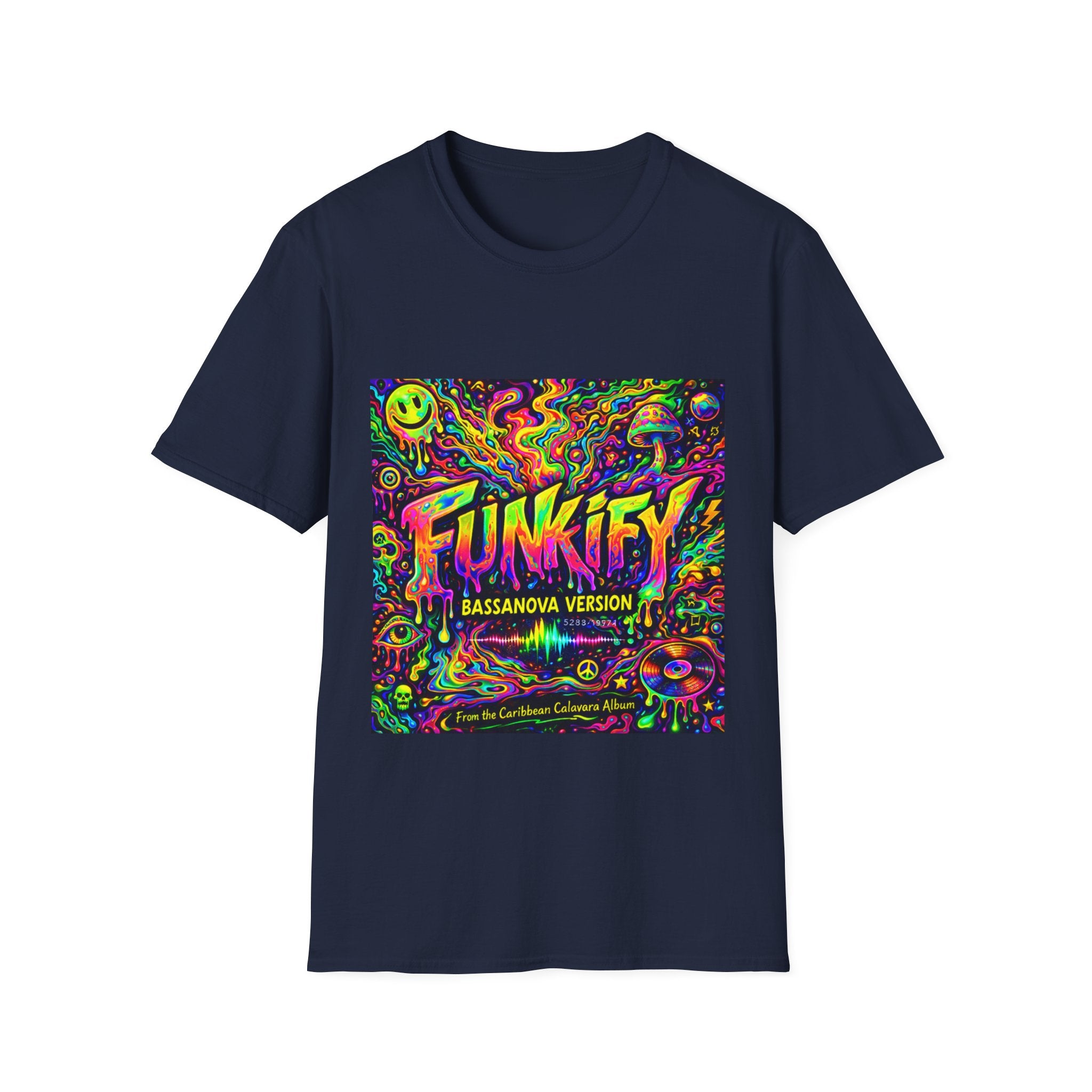 Funkify Graphic T‑Shirt   Song Cover Art From The Caribbean Calavera Album — Psychedelic Neon Music Art Tee