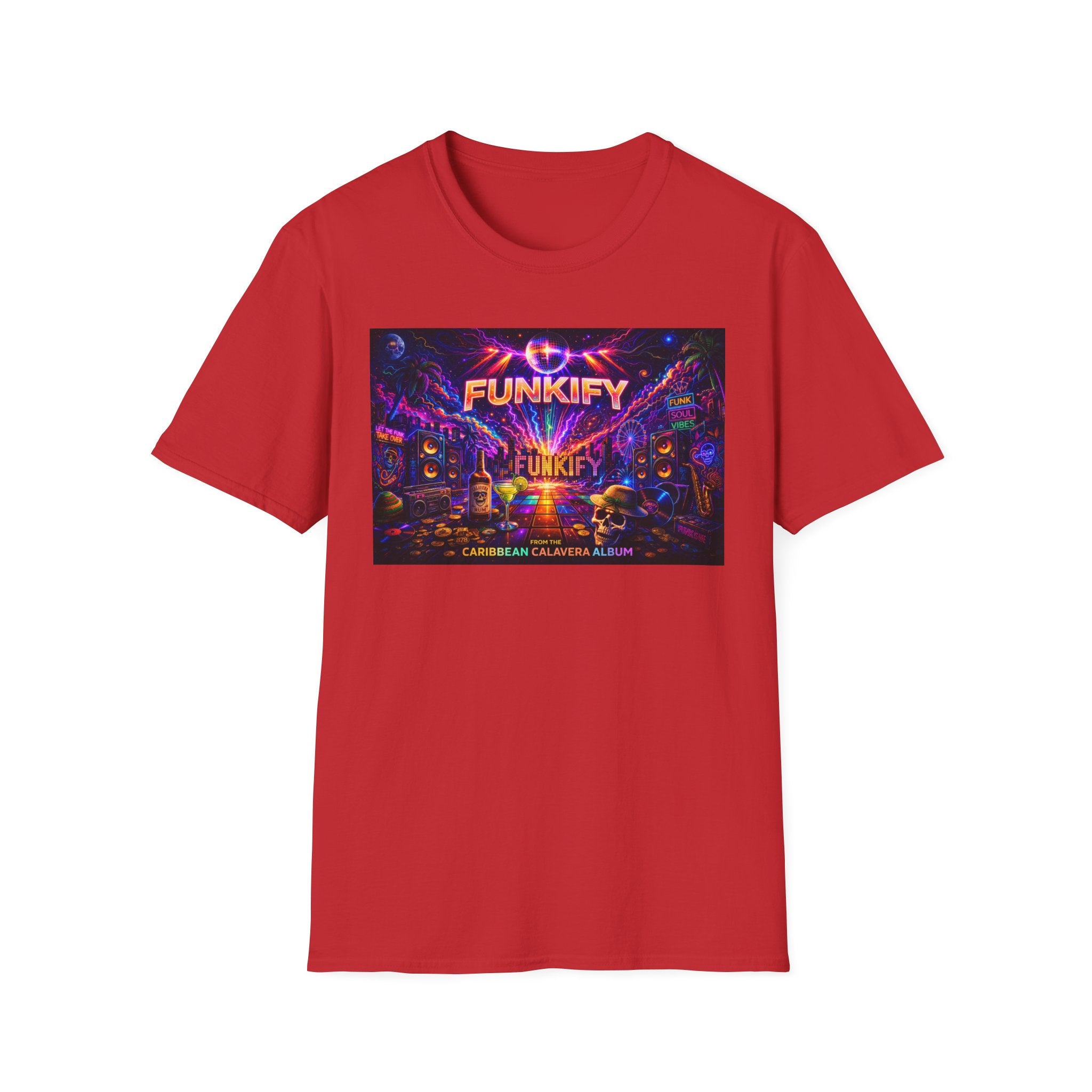 Funkify   Song Cover Art From The Caribbean Calavera Album  Neon City T-Shirt – Retro Synthwave Music Tee