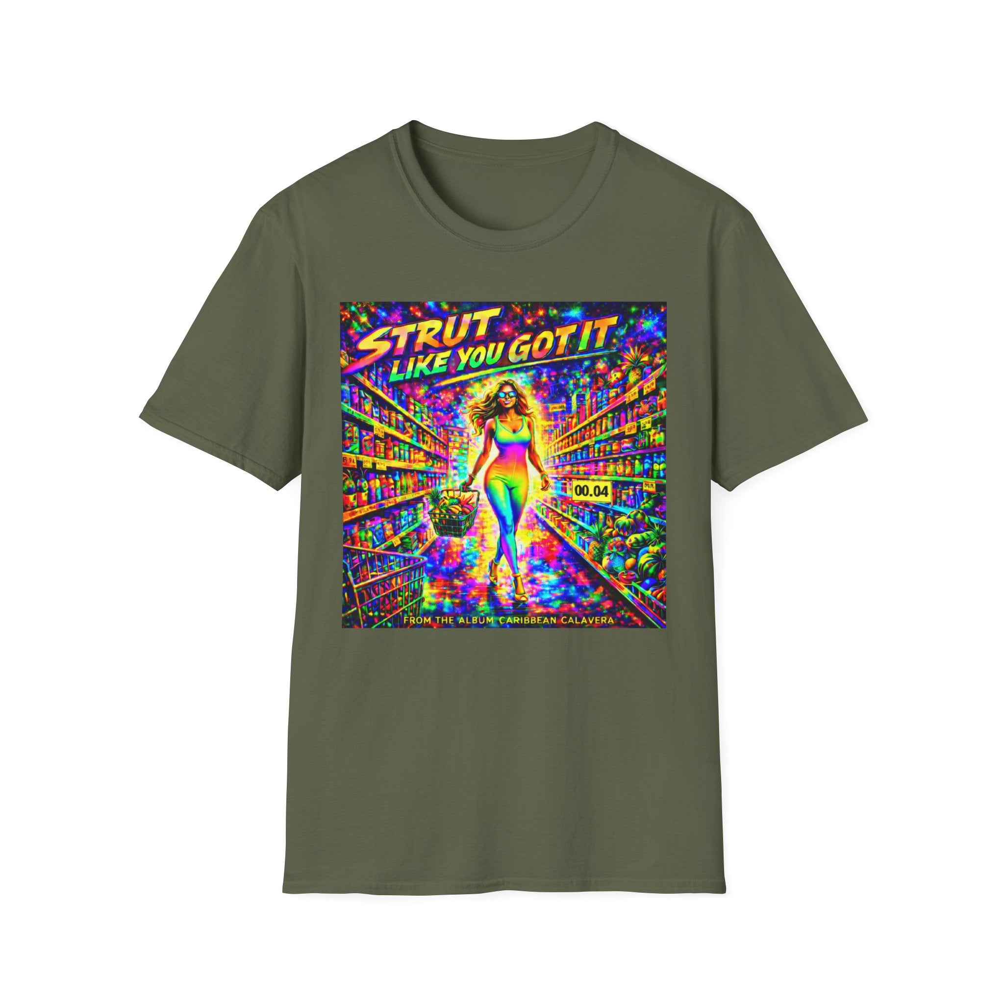 Strut Like You Got It   Song Cover Art From The Caribbean Calavera Album   Neon Retro Graphic Tee T-SHIRT