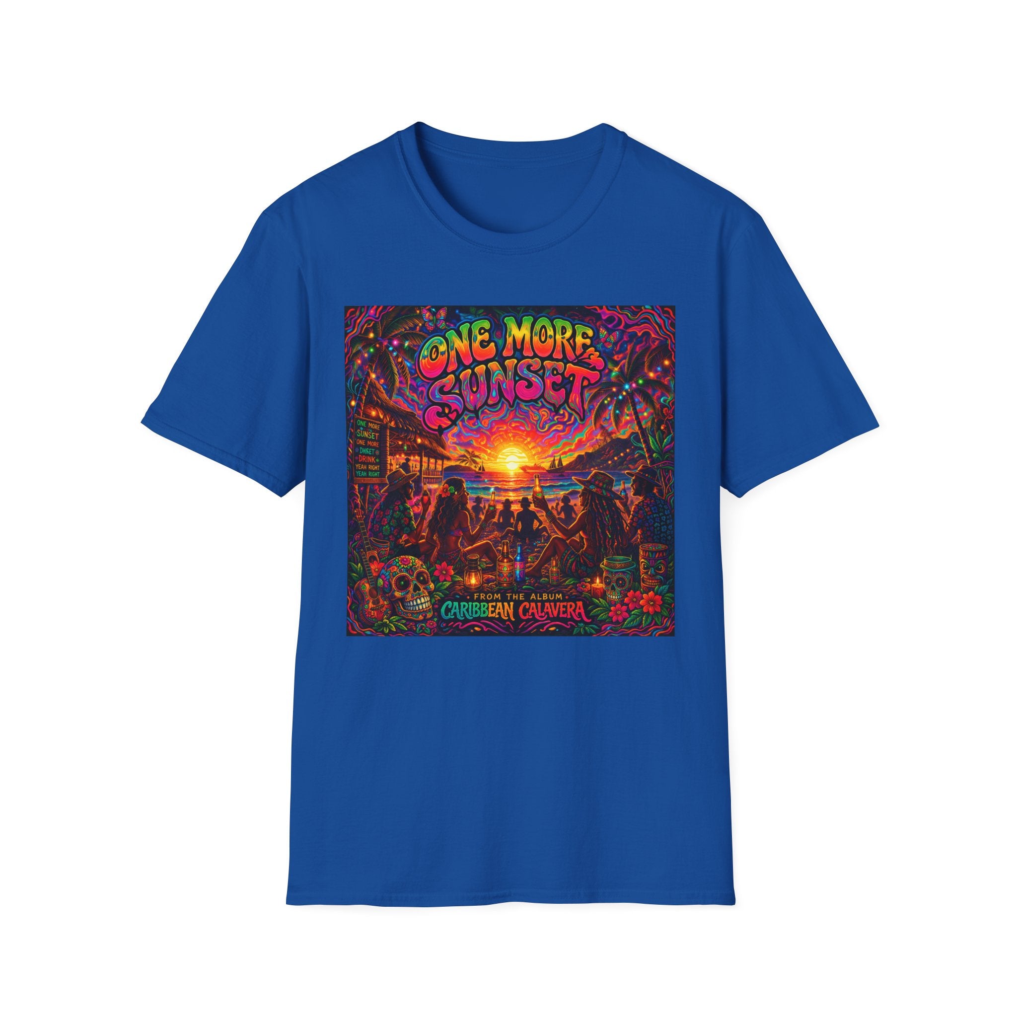 One More Sunset T-Shirt —  Song Cover Art From The Caribbean Calavera Album   Tropical Sunset Concert Graphic Tee