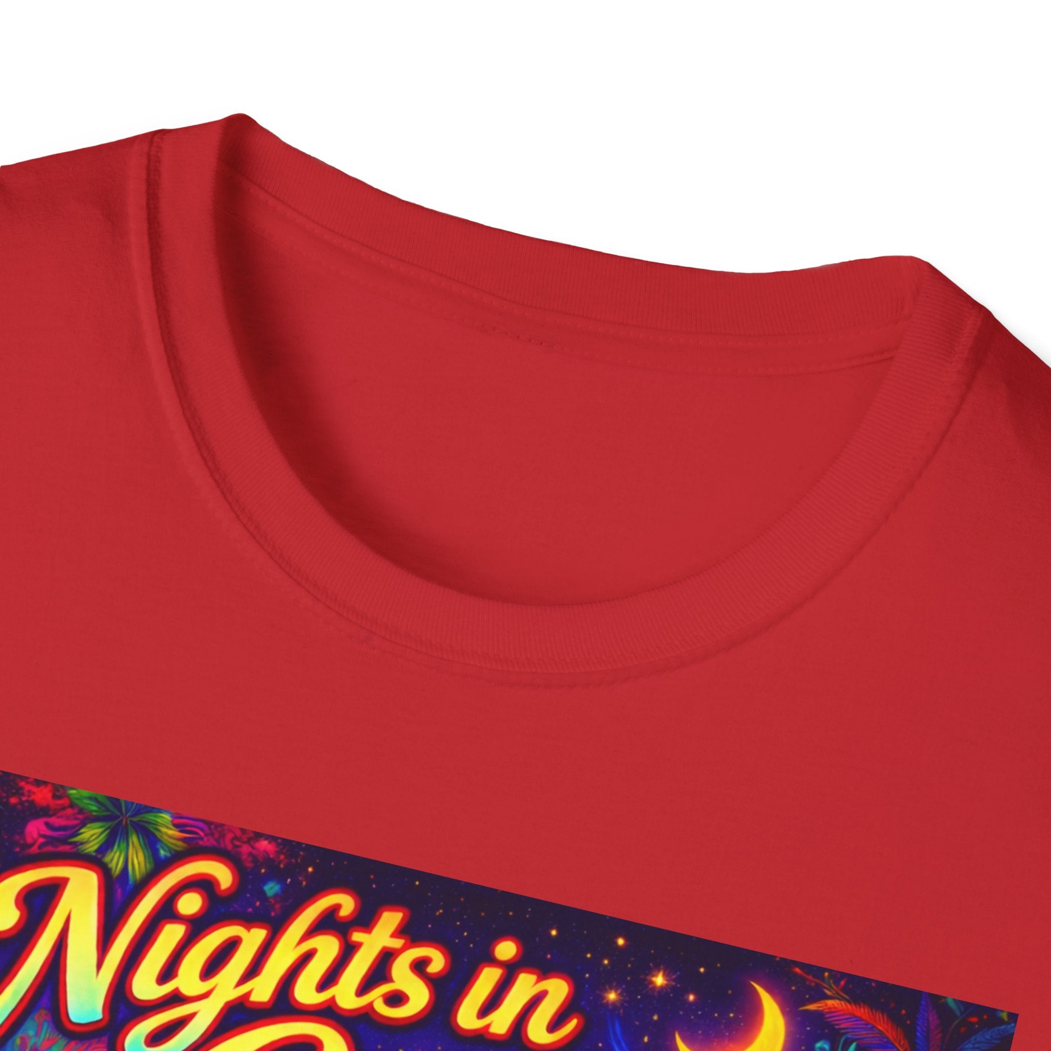 Nights in Cenova Graphic T-Shirt Song Cover Art From The Caribbean Calavera Album — Colorful Festival Street Scene