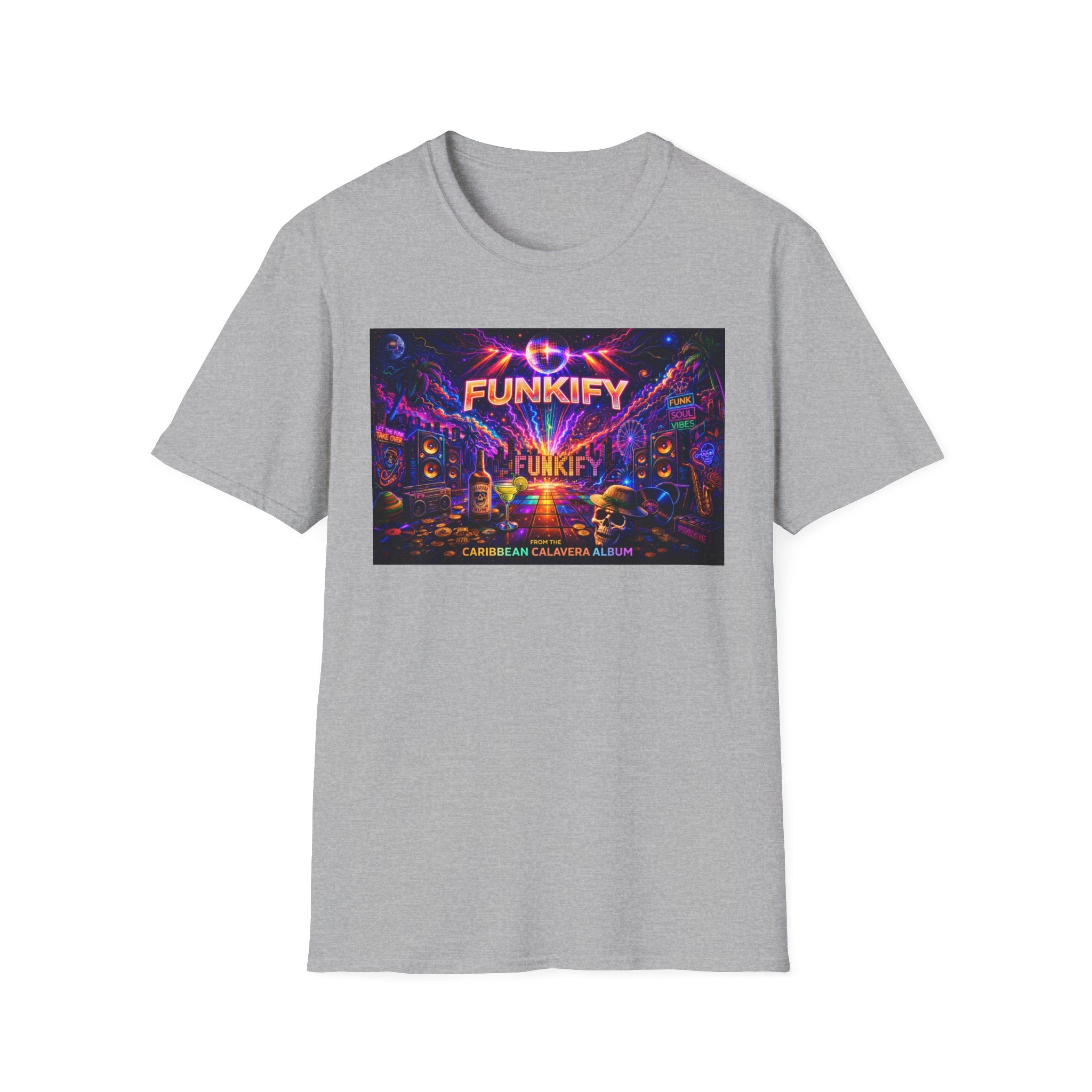 Funkify   Song Cover Art From The Caribbean Calavera Album  Neon City T-Shirt – Retro Synthwave Music Tee