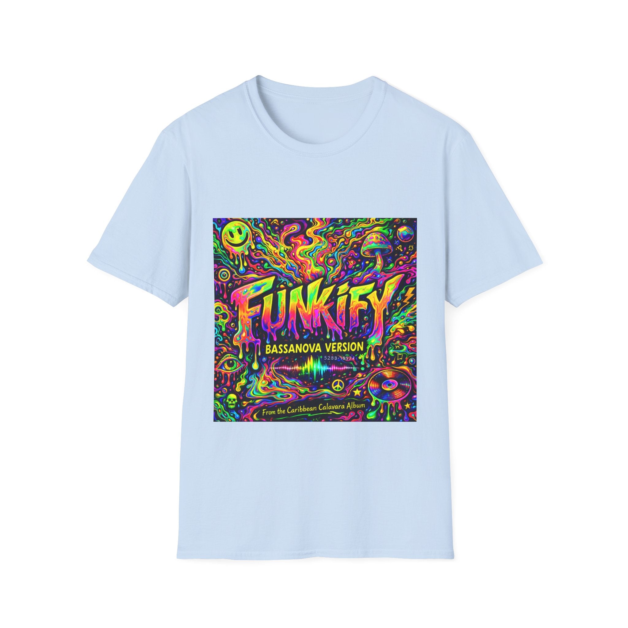 Funkify Graphic T‑Shirt   Song Cover Art From The Caribbean Calavera Album — Psychedelic Neon Music Art Tee