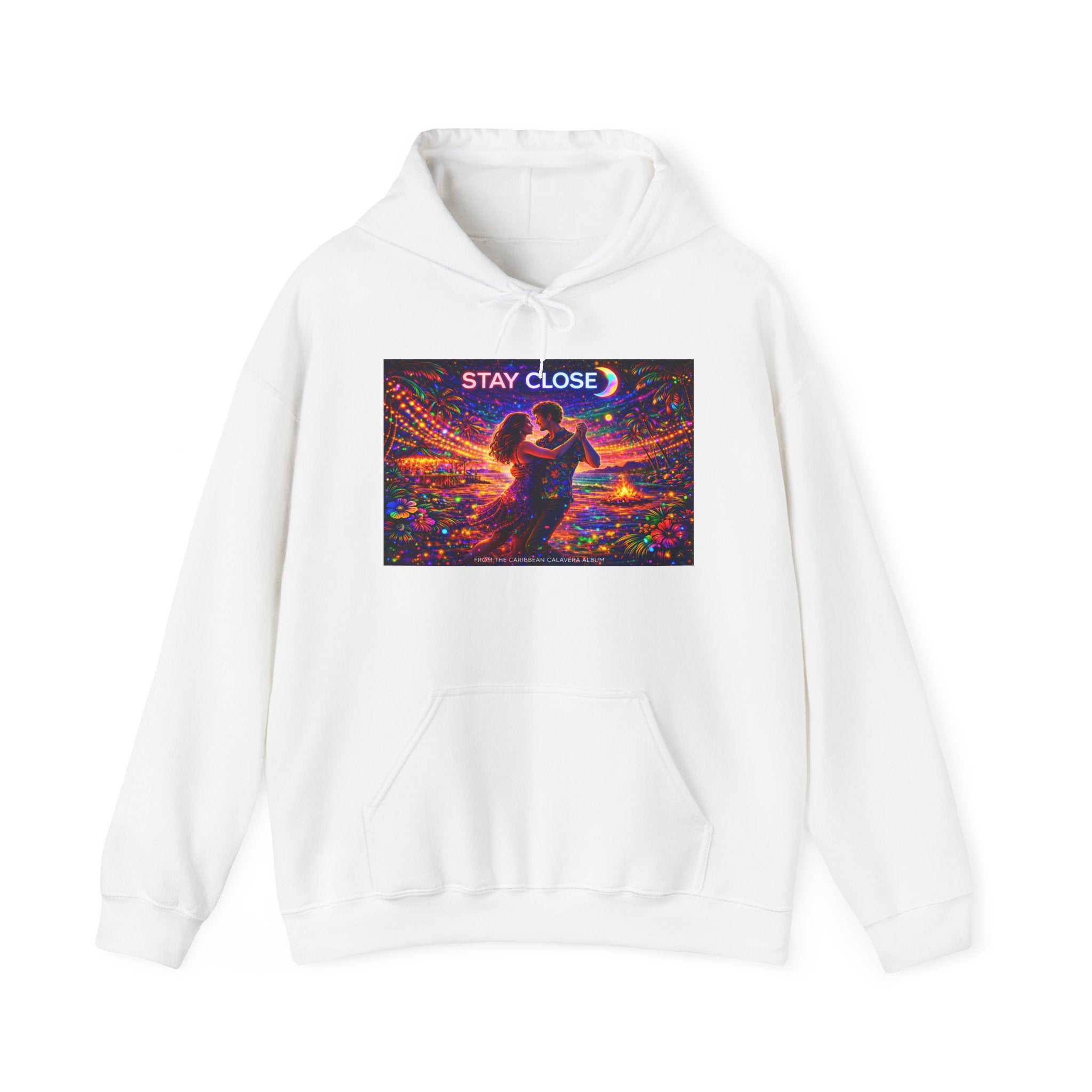Stay Close Hoodie   Song Cover Art From The Caribbean Calavera Album  — Romantic Neon Couple Pullover