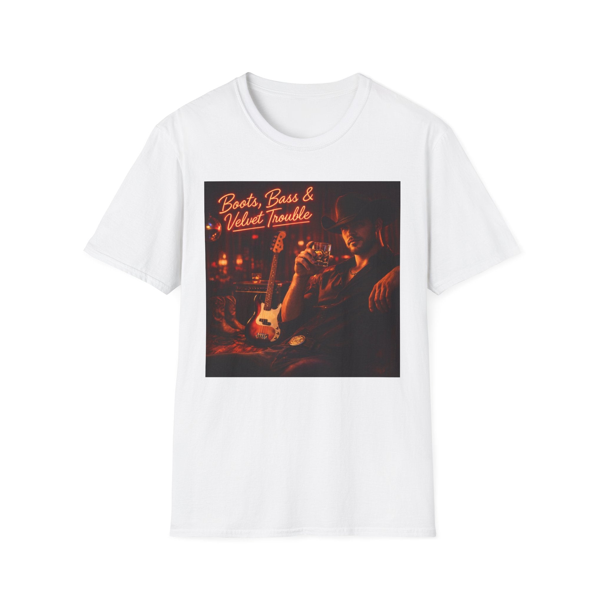 "Boots, Bass & Velvet Trouble" Retro Music Tee Vintage Rock T-Shirt —