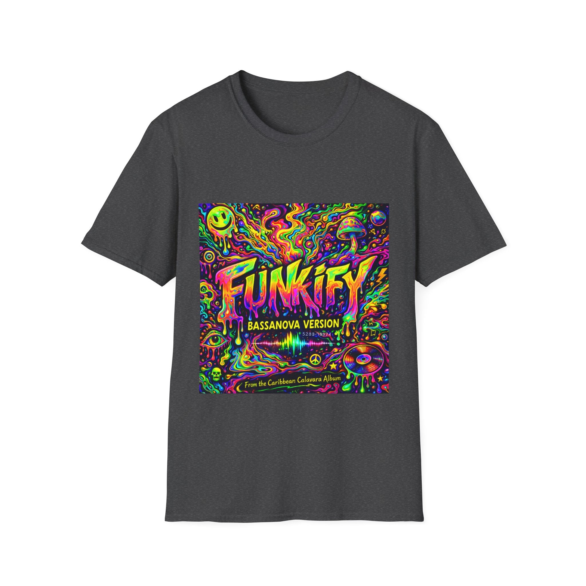 Funkify Graphic T‑Shirt   Song Cover Art From The Caribbean Calavera Album — Psychedelic Neon Music Art Tee