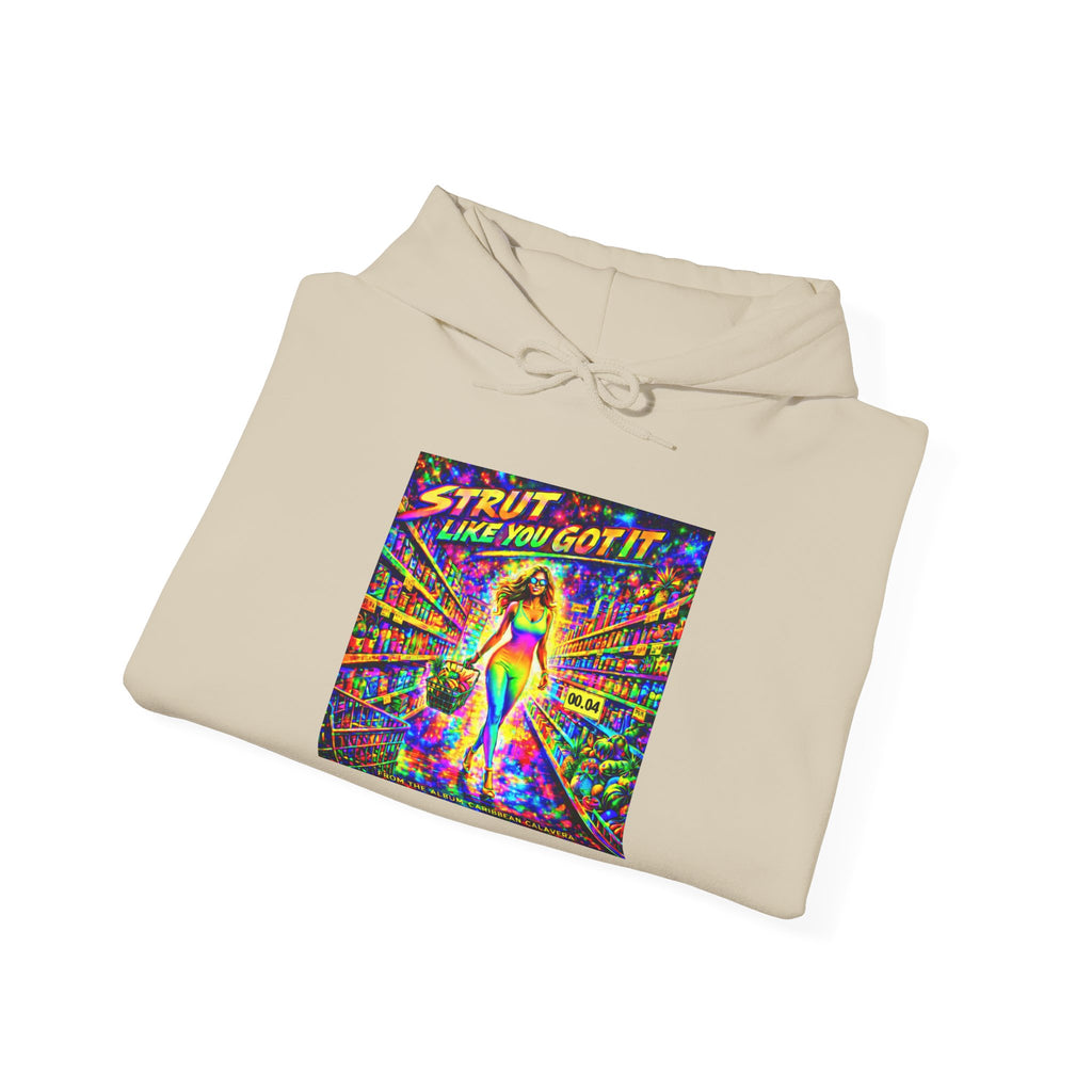 Strut! Like You Got It Retro Disco Hoodie Song Cover Art From The Caribbean Calavera Album — Colorful Rainbow Graphic