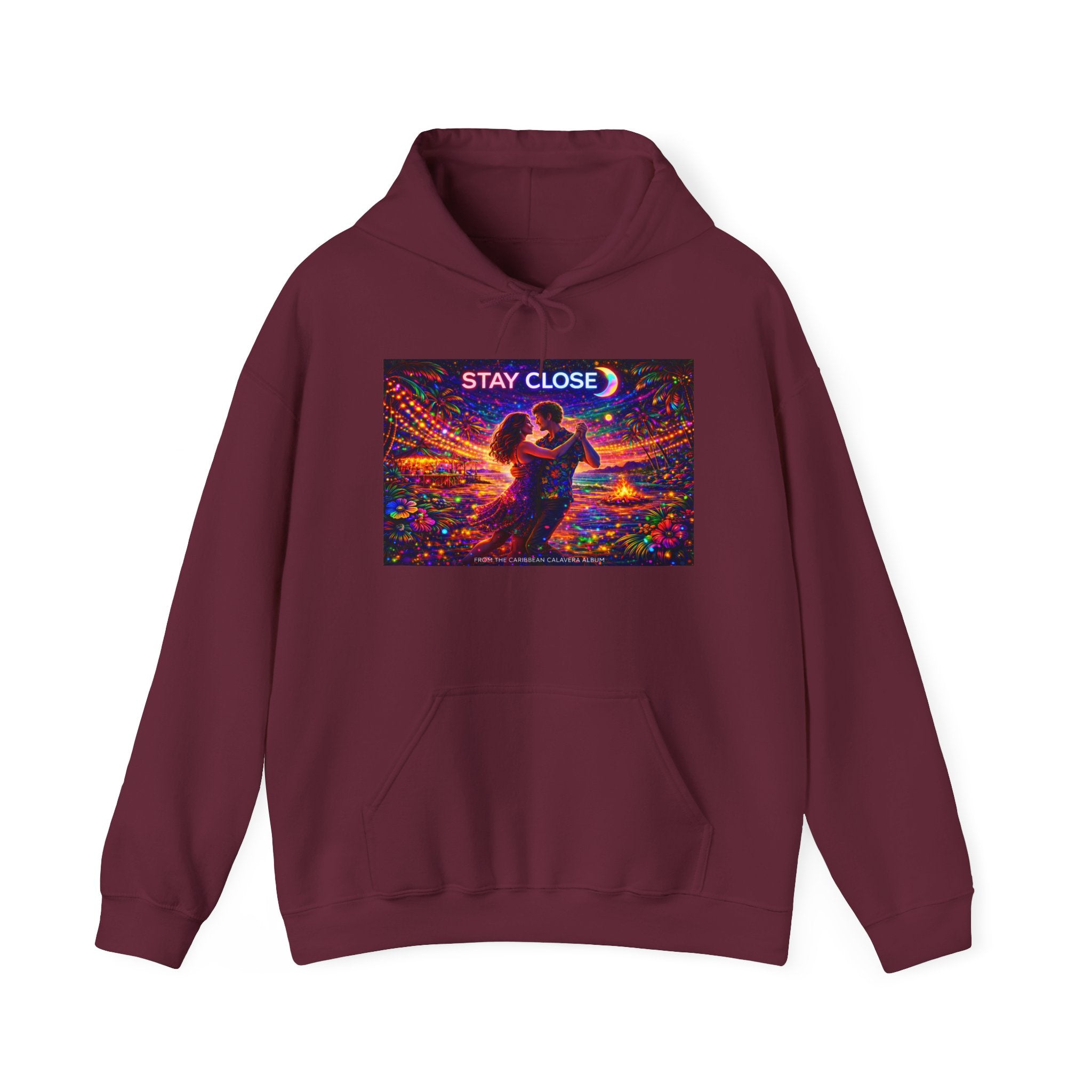 Stay Close Hoodie   Song Cover Art From The Caribbean Calavera Album  — Romantic Neon Couple Pullover