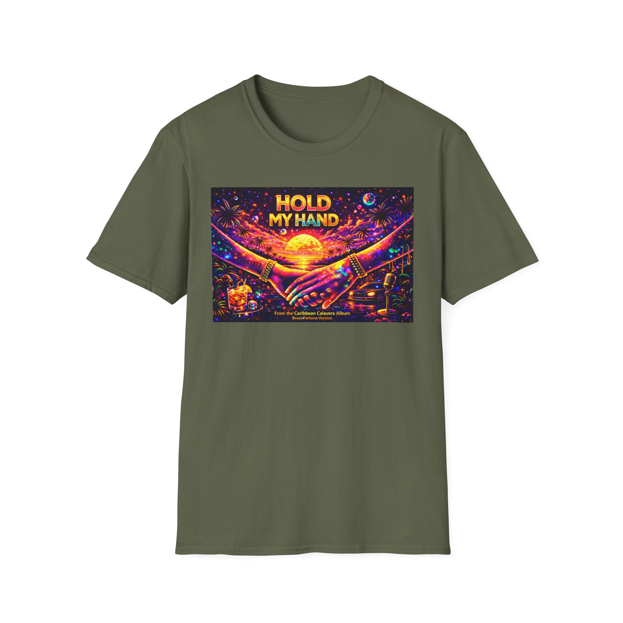 Hold My Hand T-Shirt  Song Cover Art From The Caribbean Calavera Album — Retro Sunset Hands Graphic Tee
