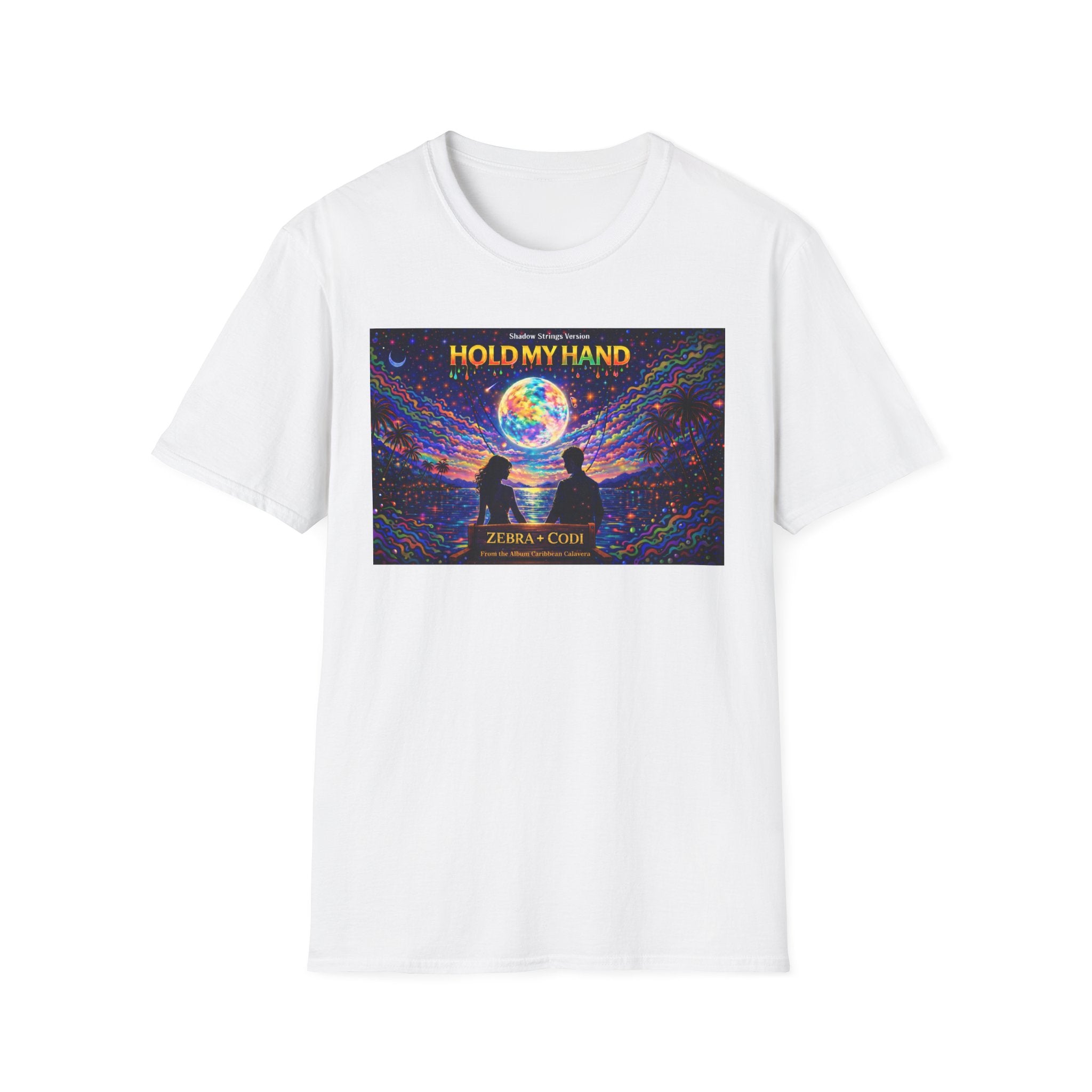 Hold My Hand Graphic T-Shirt  Song Cover Art From The Caribbean Calavera Album — Cosmic Couple Silhouette Tee