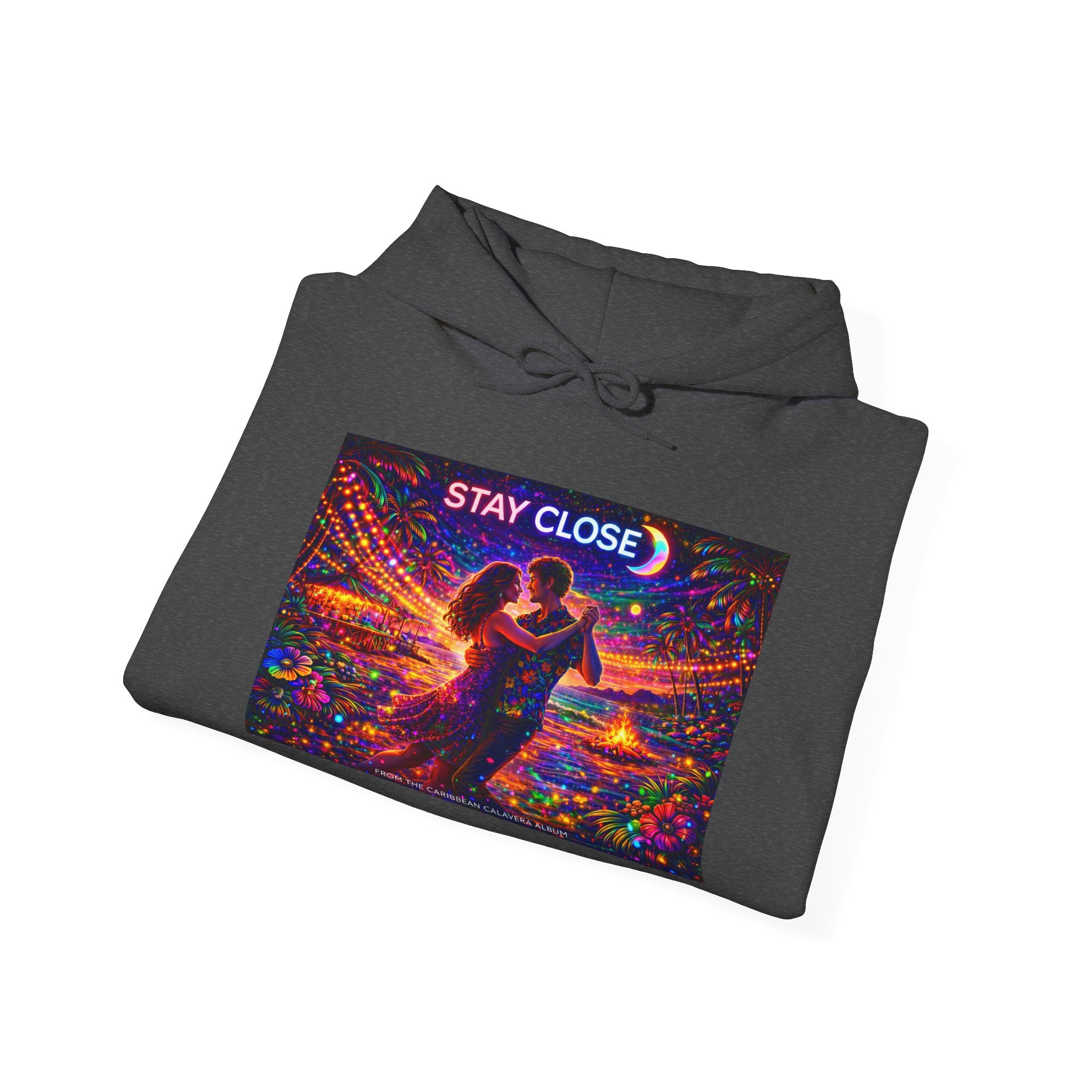 Stay Close Hoodie   Song Cover Art From The Caribbean Calavera Album  — Romantic Neon Couple Pullover