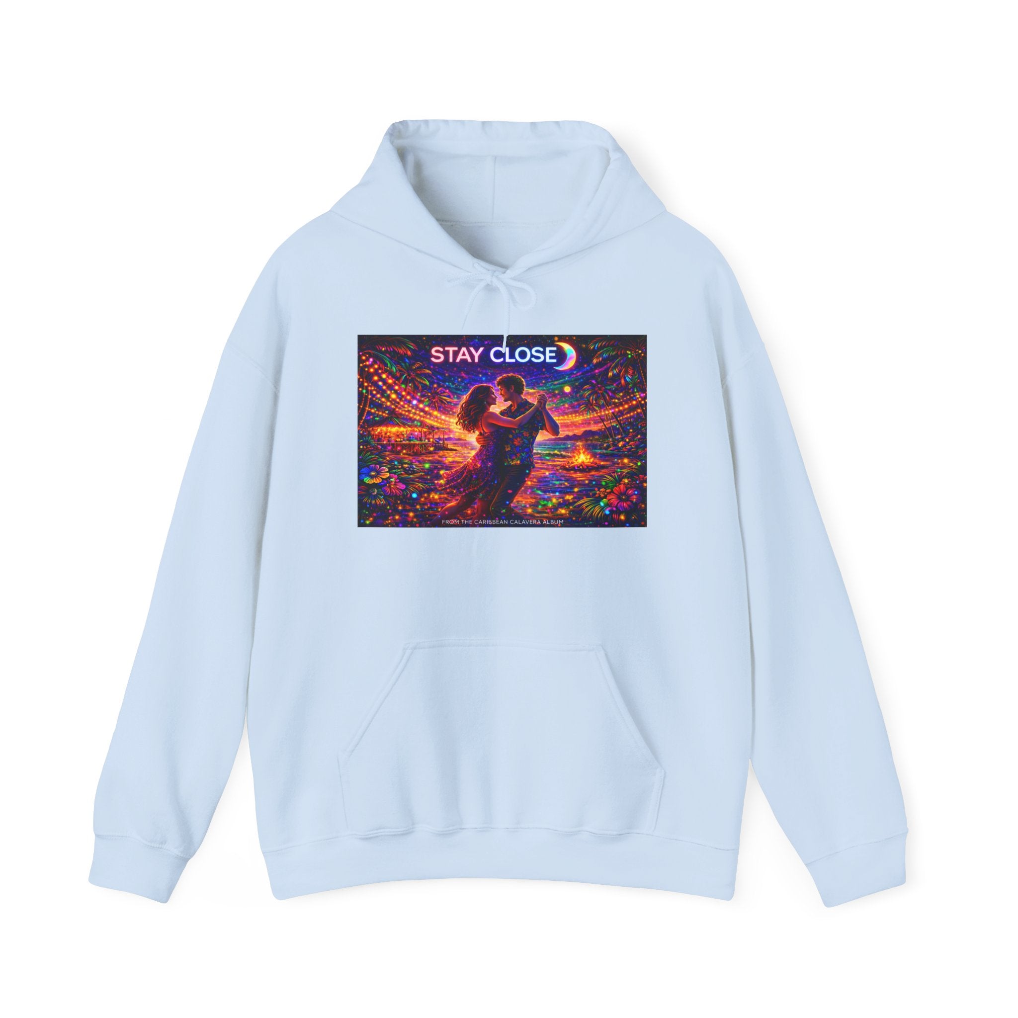 Stay Close Hoodie   Song Cover Art From The Caribbean Calavera Album  — Romantic Neon Couple Pullover