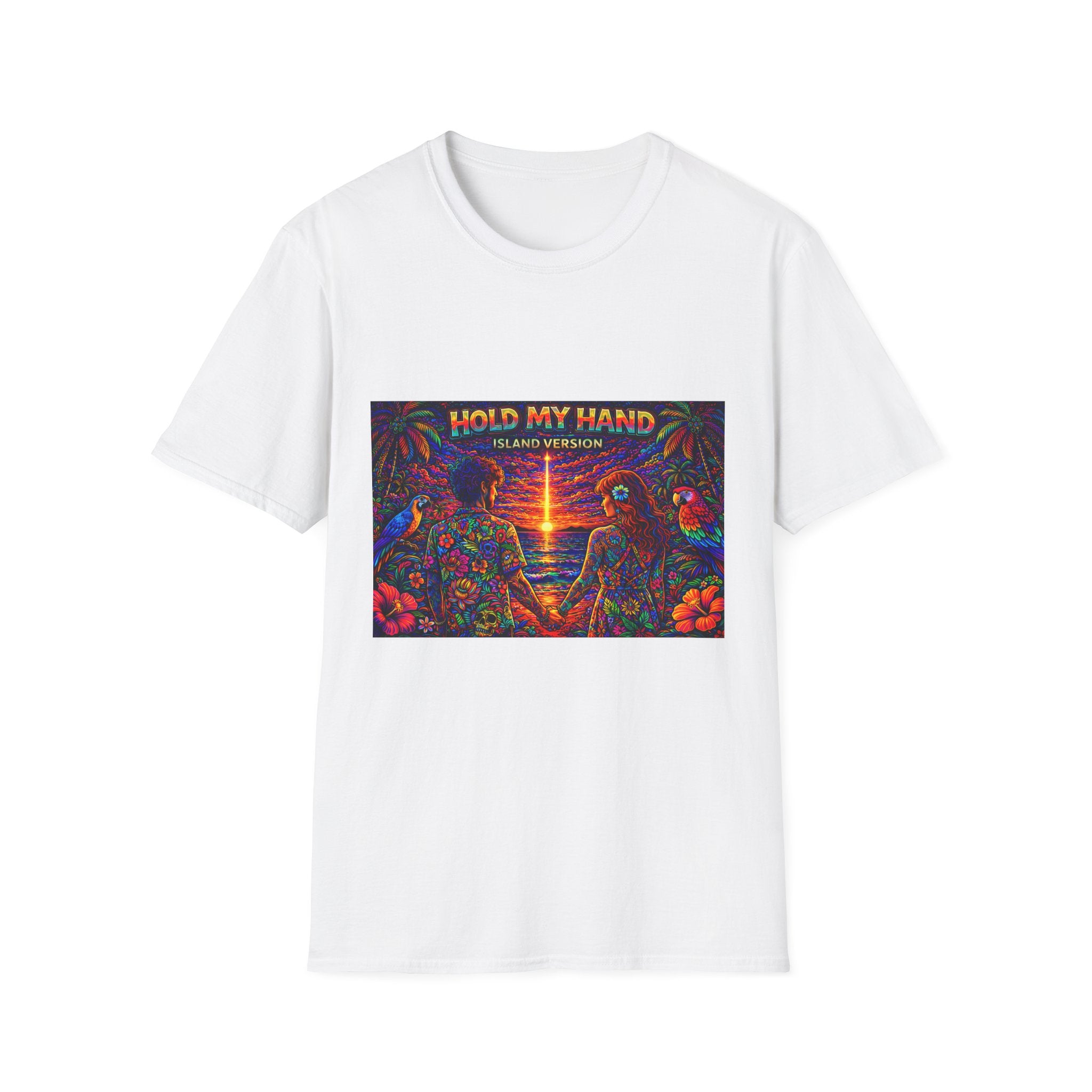 Hold My Hand Island Version Song Cover Art From The Caribbean Calavera Album  T-Shirt — Tropical Parrot Beach Graphic Tee