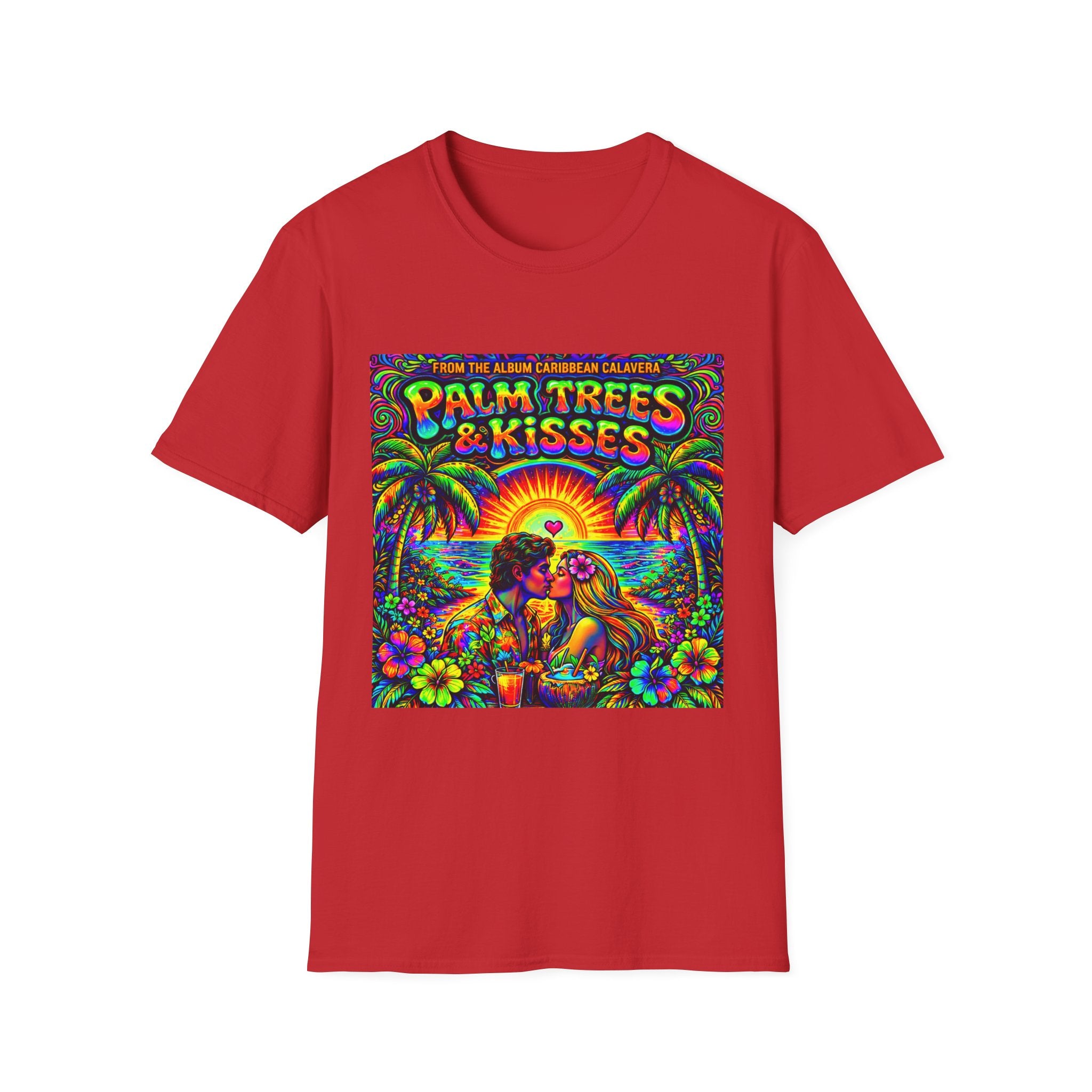 Palm Trees & Kisses Song Cover Art From The Caribbean Calavera Album  Tropical Graphic T-Shirt — Retro Sunset Beach Vibes