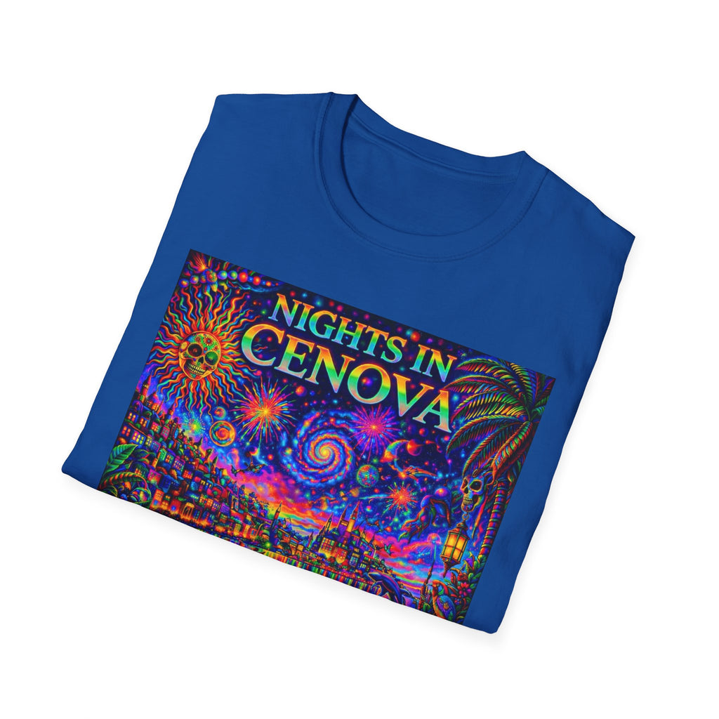Nights in Cenovia T-Shirt  Song Cover Art From The Caribbean Calavera Album   — Colorful Fireworks Cityscape Tee