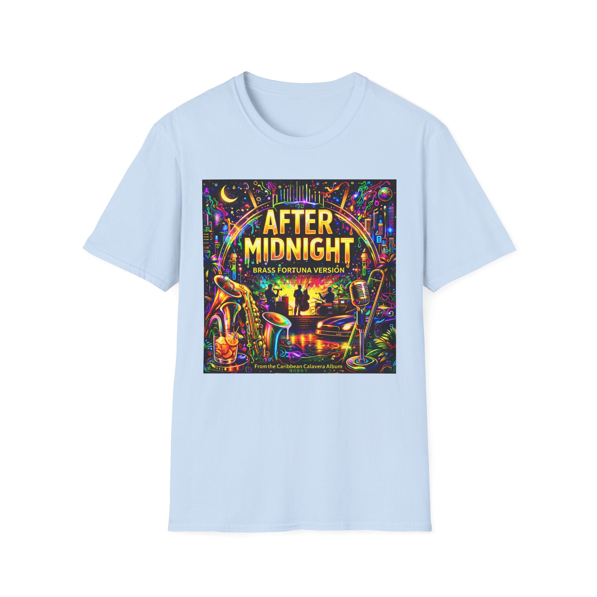 After Midnight T-Shirt  Song Cover Art From The Caribbean Calavera Album – Neon Jazz Club Graphic Tee
