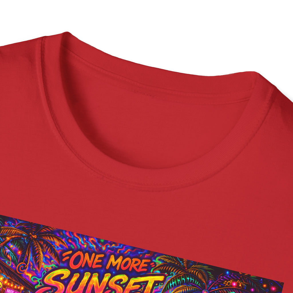 One More Sunset Bonfire Graphic T-Shirt  Song Cover Art From The Caribbean Calavera Album   — "Sunset" Neon Beach Party Tee