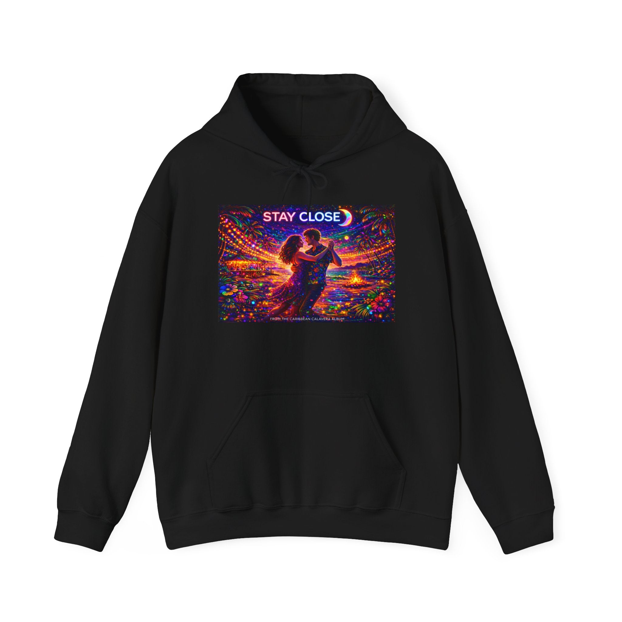 Stay Close Hoodie   Song Cover Art From The Caribbean Calavera Album  — Romantic Neon Couple Pullover