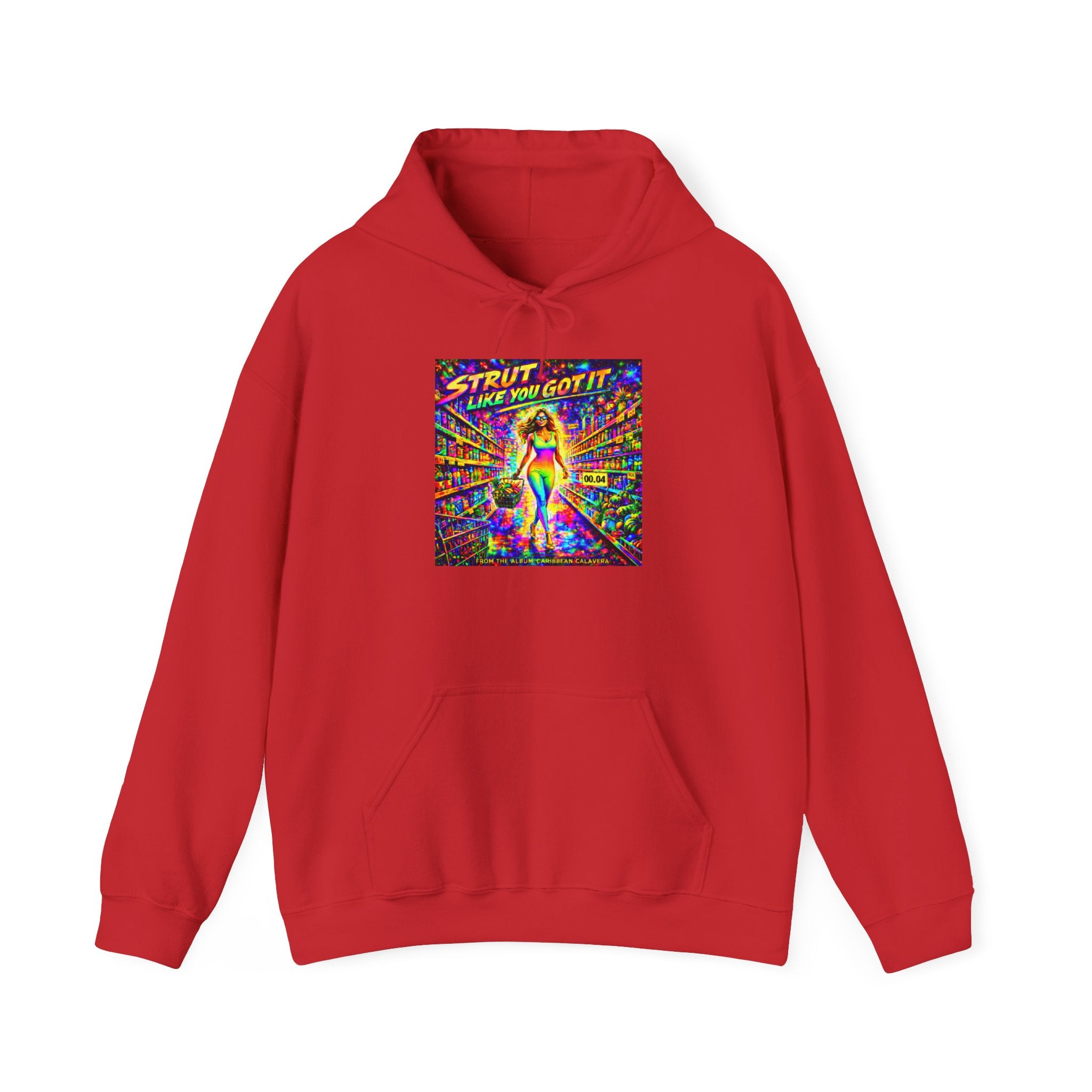 Strut! Like You Got It Retro Disco Hoodie Song Cover Art From The Caribbean Calavera Album — Colorful Rainbow Graphic