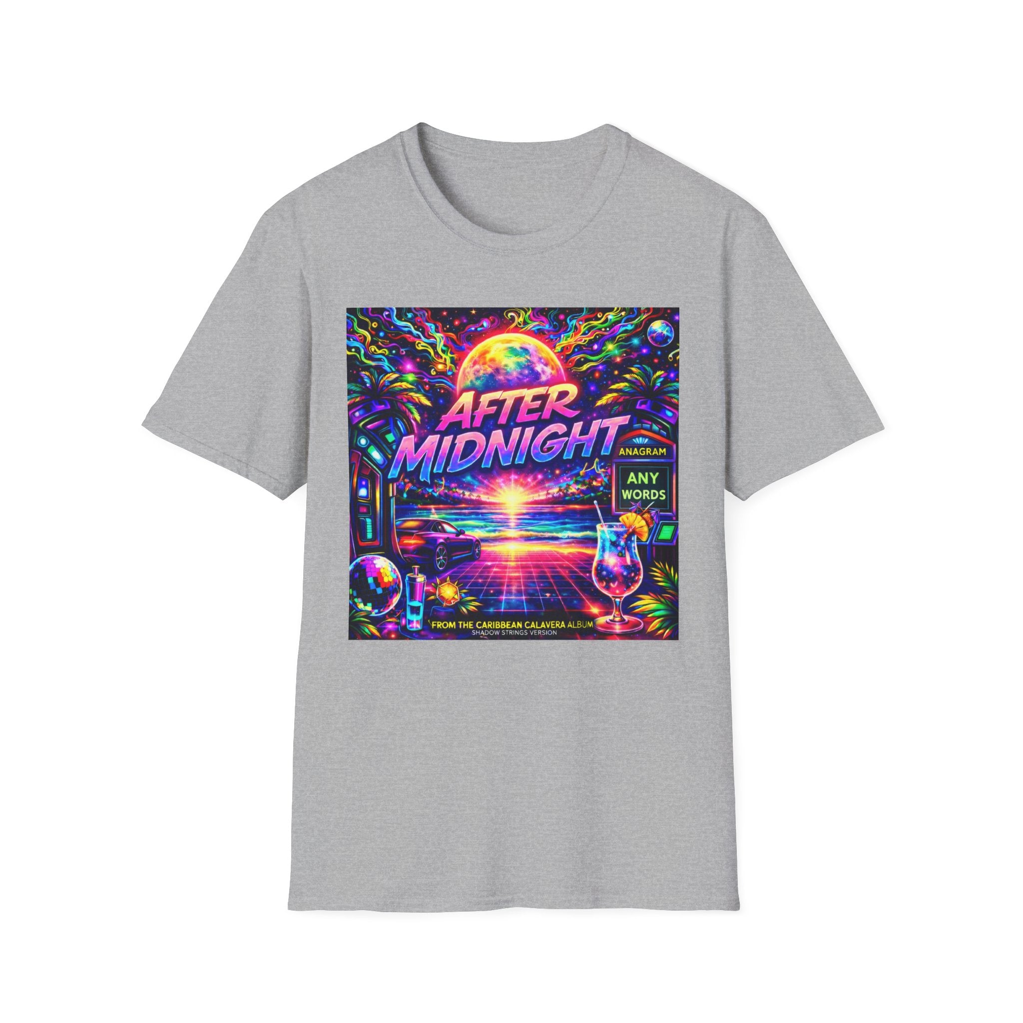 After Midnight T-Shirt Song Cover Art From The Caribbean Calavera Album  — Neon Retro Sunset Vaporwave Tee