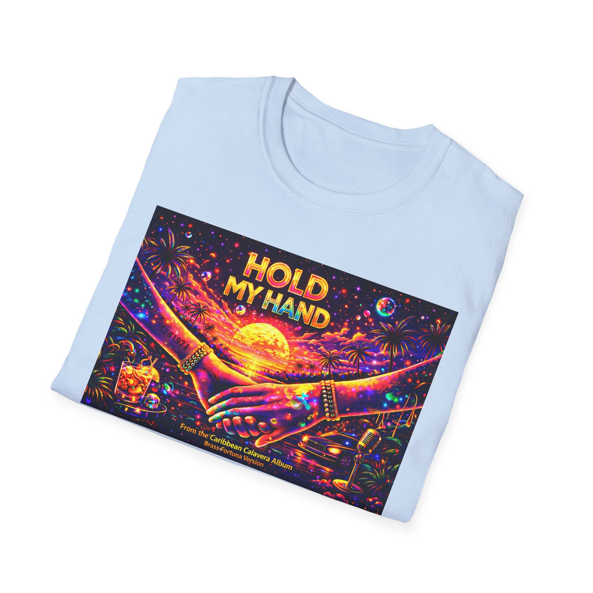 Hold My Hand T-Shirt  Song Cover Art From The Caribbean Calavera Album — Retro Sunset Hands Graphic Tee