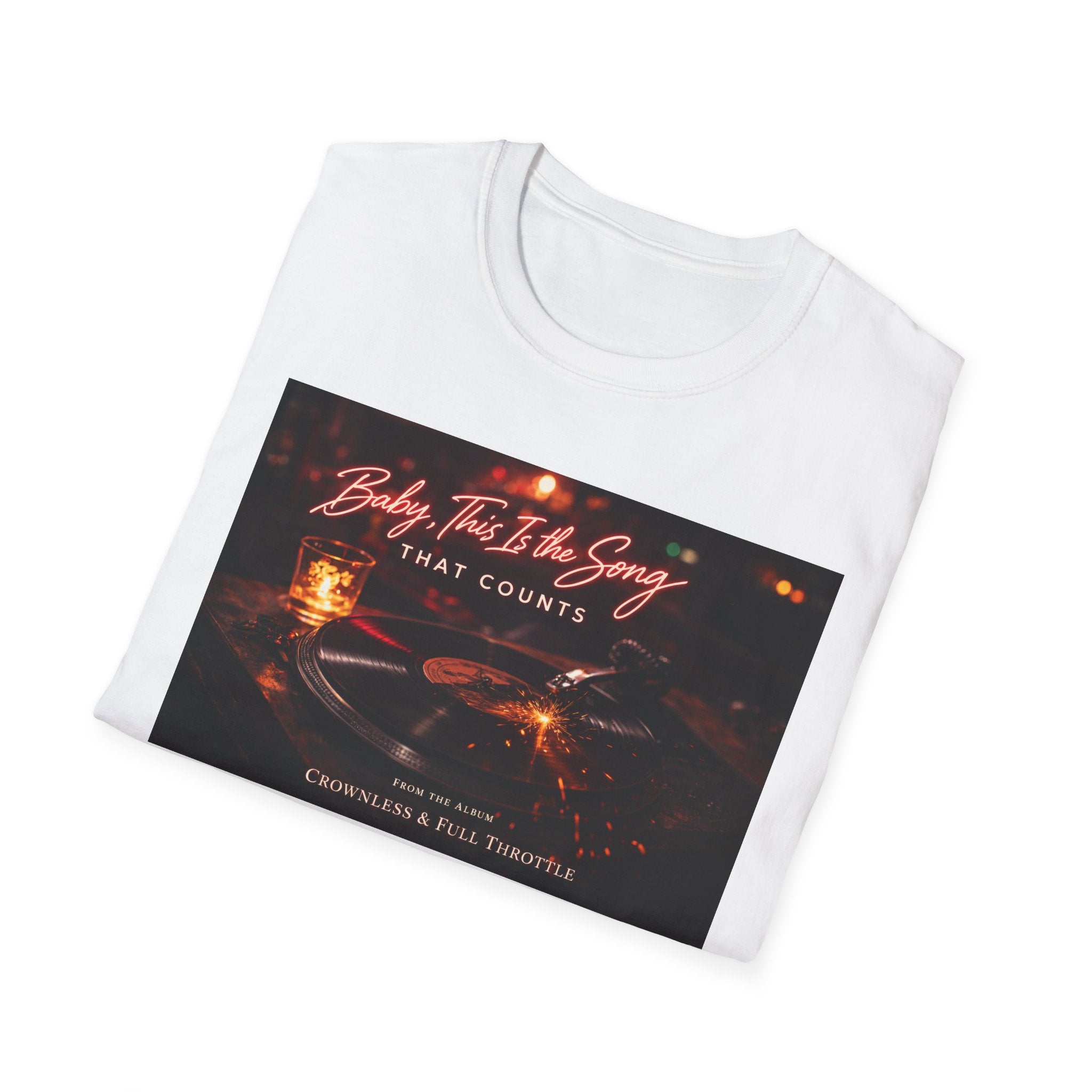T‑Shirt — 'Baby, It's The Song That Counts'  Crownless and Full Throttle Album Cover Artwork Retro Candlelit Music Graphic Tee