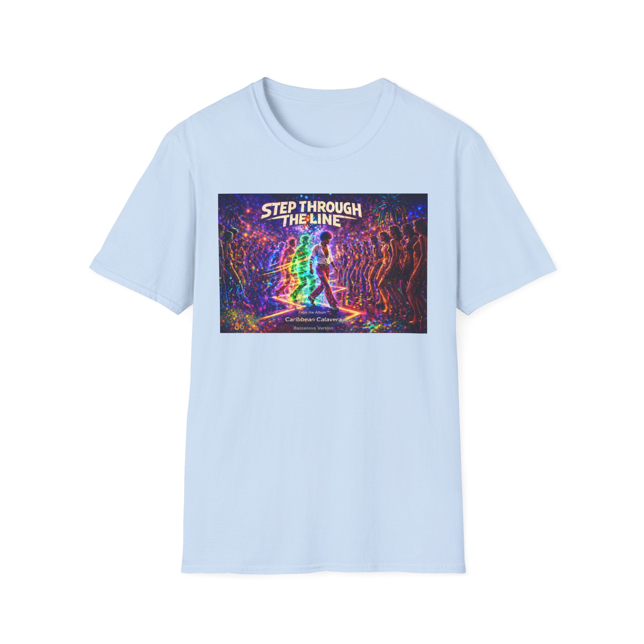 Step Through The Line T-Shirt Song Cover Art From The Caribbean Calavera Album  — Psychedelic Rainbow Silhouette Graphic Tee