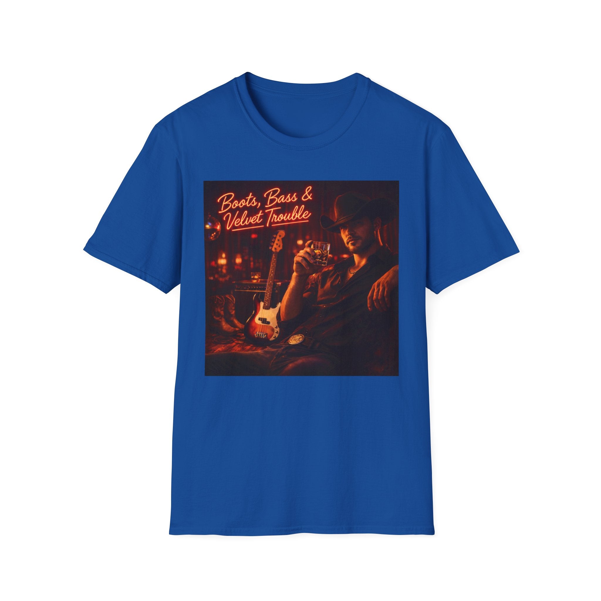"Boots, Bass & Velvet Trouble" Retro Music Tee Vintage Rock T-Shirt —
