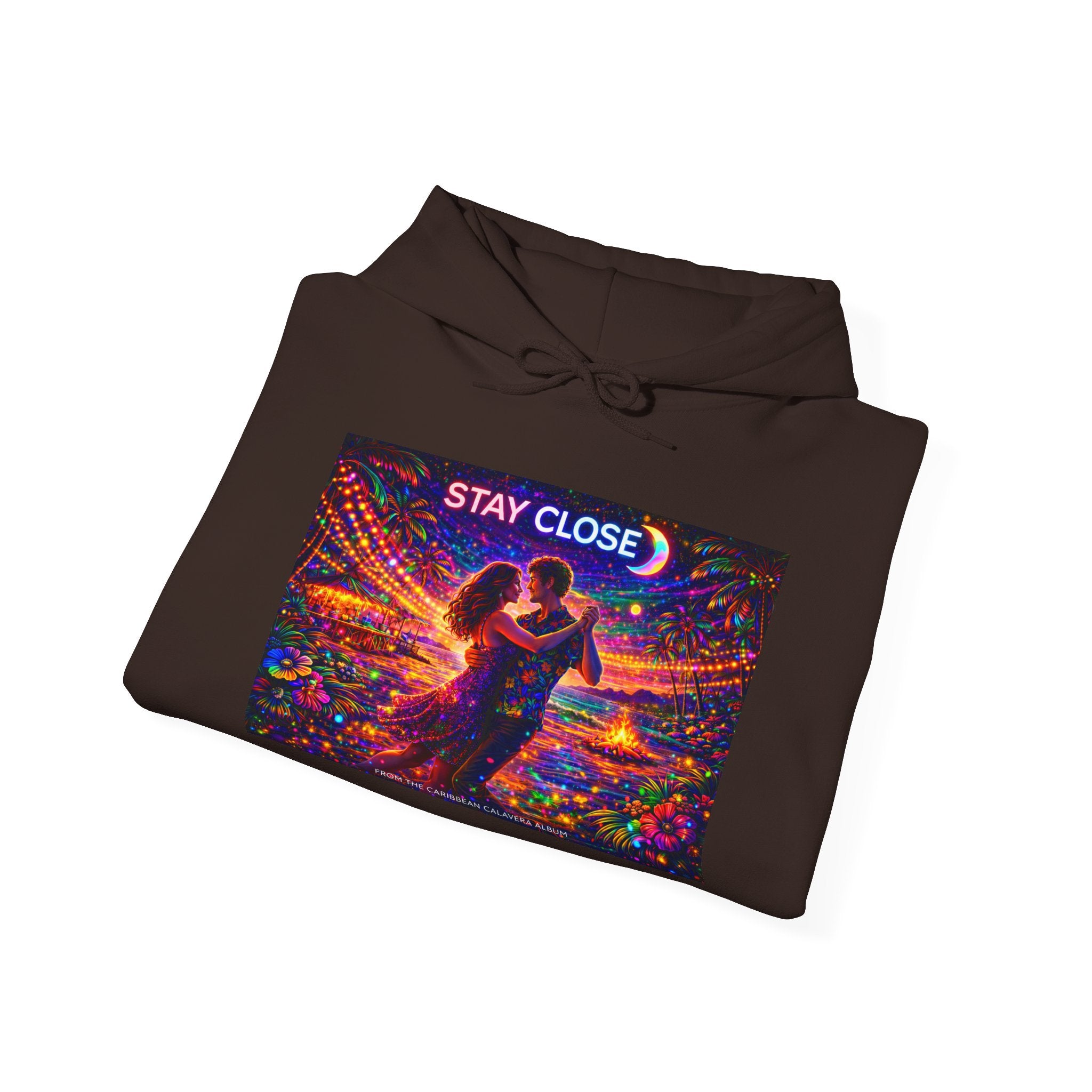 Stay Close Hoodie   Song Cover Art From The Caribbean Calavera Album  — Romantic Neon Couple Pullover