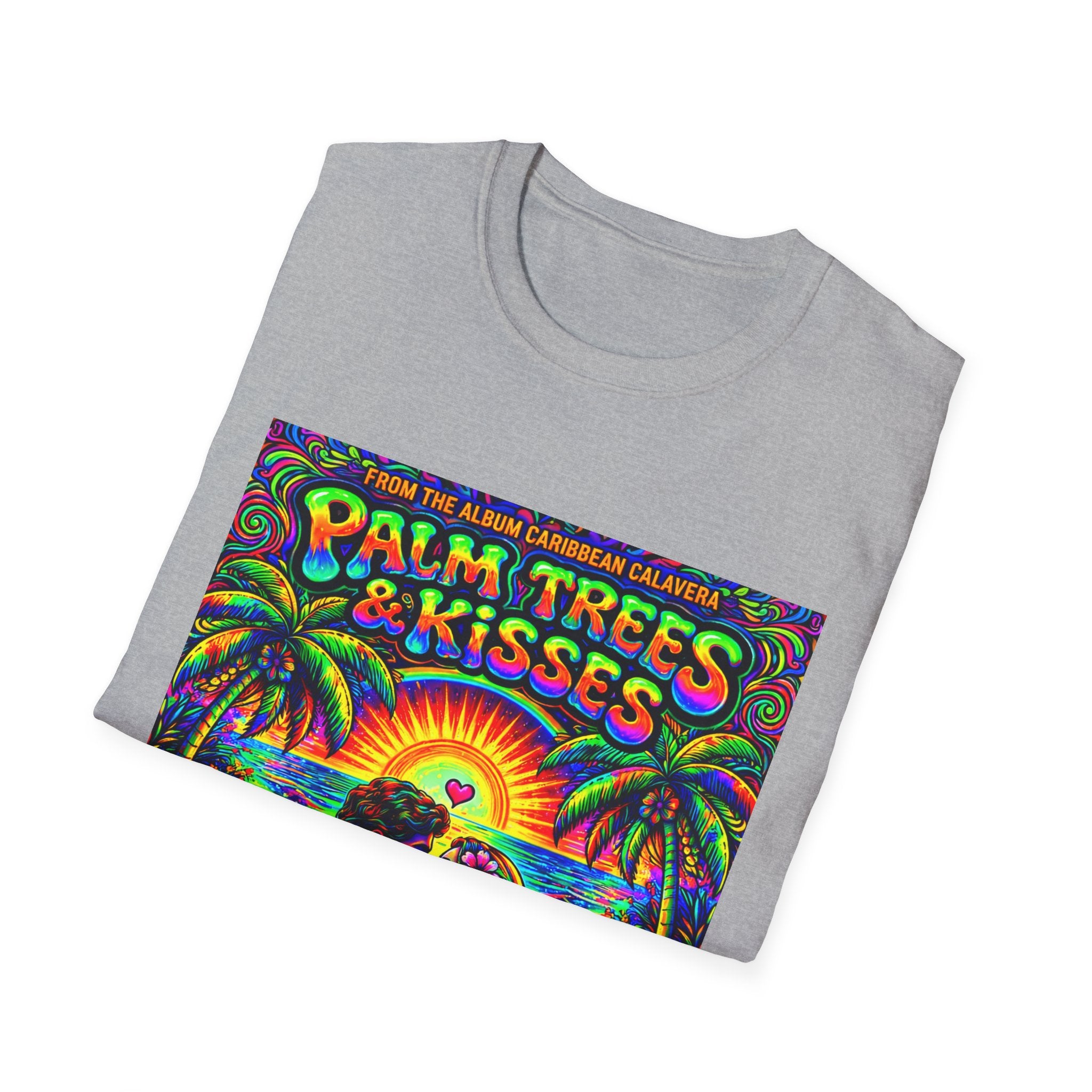 Palm Trees & Kisses Song Cover Art From The Caribbean Calavera Album  Tropical Graphic T-Shirt — Retro Sunset Beach Vibes