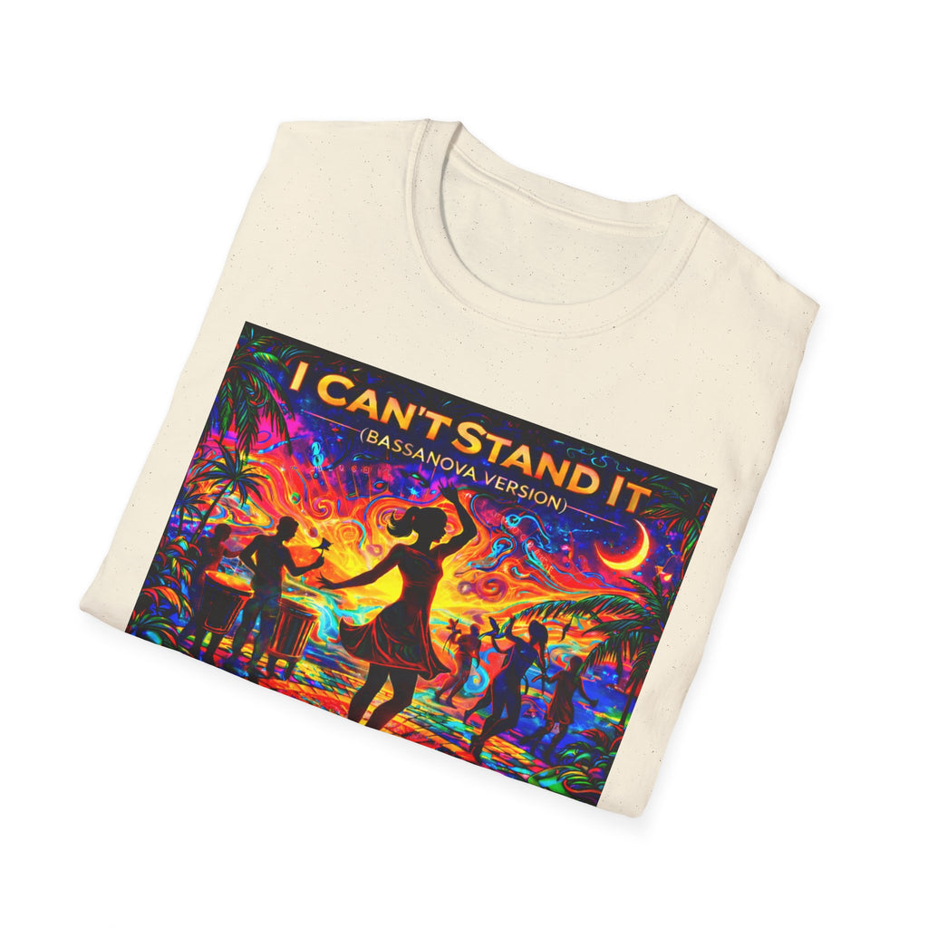 I Can't Stand It Dance T-Shirt   Song Cover Art From The Caribbean Calavera Album — Vibrant Caribbean Disco Sunset Tee