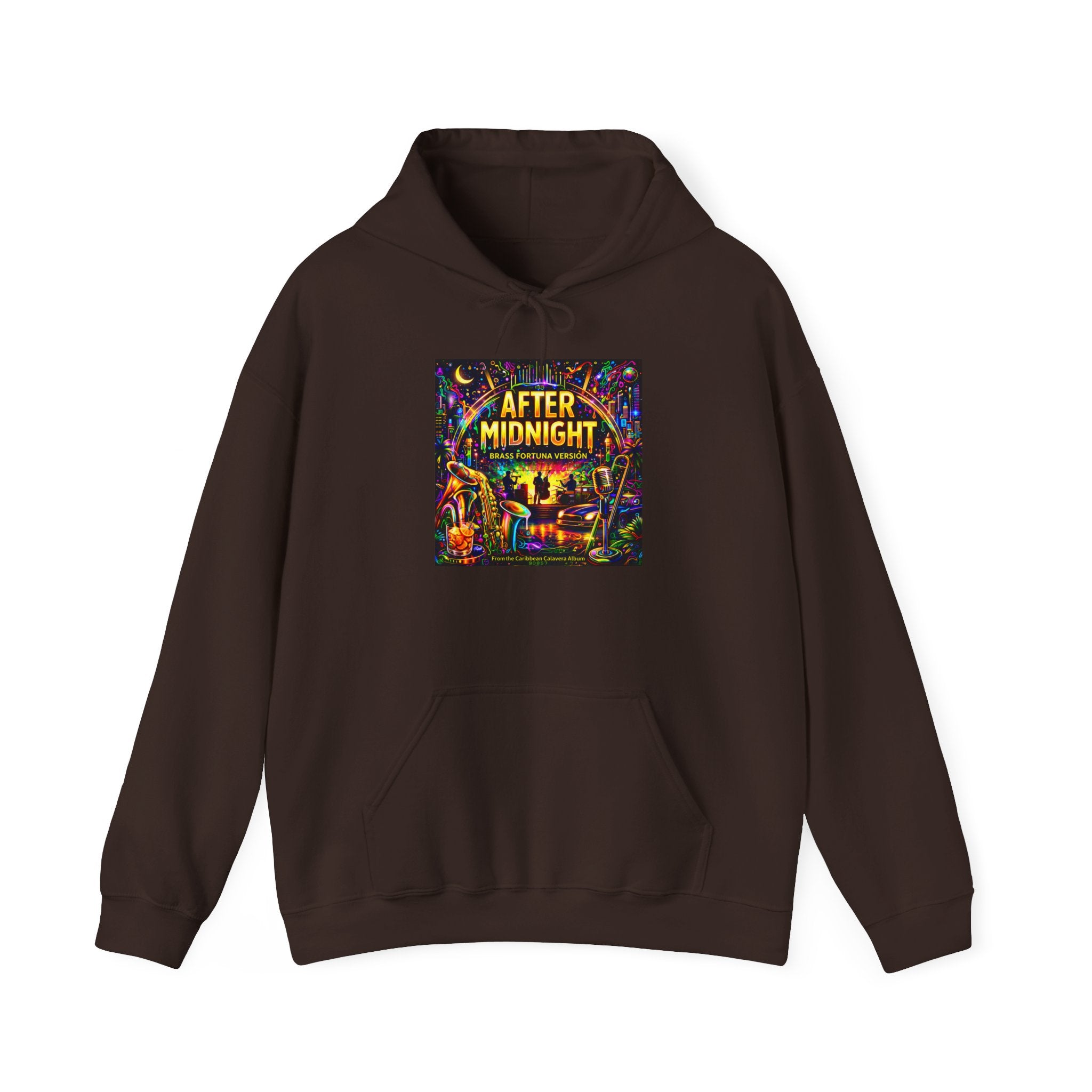 After Midnight Hoodie  Song Cover Art From The Caribbean Calavera Album  — Neon City Nightlife Graphic Sweatshirt