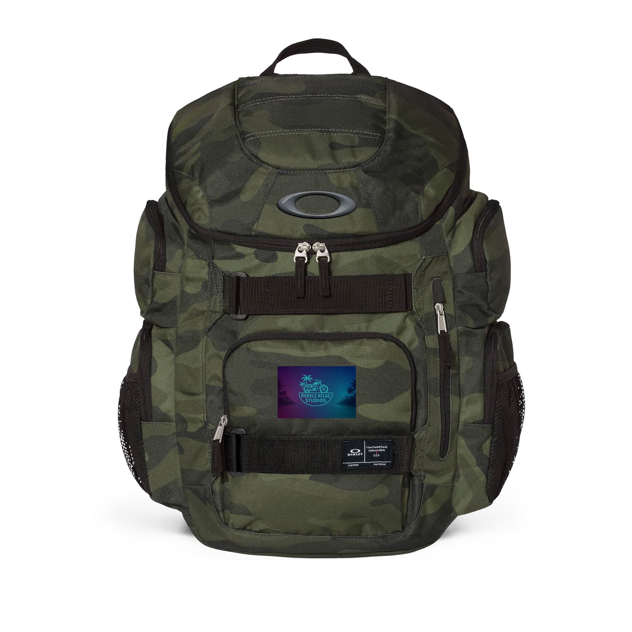 Rebelz Atlaz Studios Logo Palm Trees and Motorcycle Enduro 30L Travel Backpack — Rugged Daypack for Commuting, Hiking & School