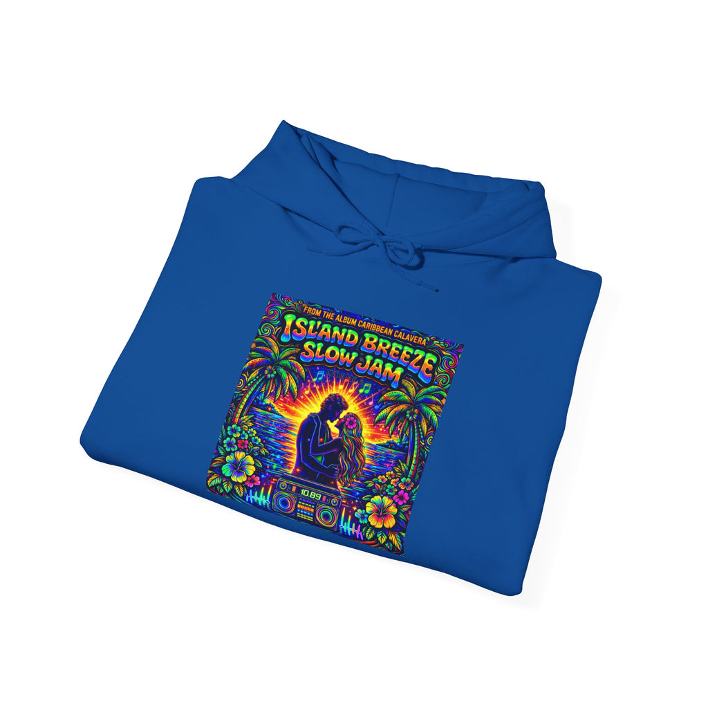 Island Breeze Slow Jam Hoodie  Song Cover Art From The Caribbean Calavera Album  — Retro Tropical Couple Graphic Hoodie