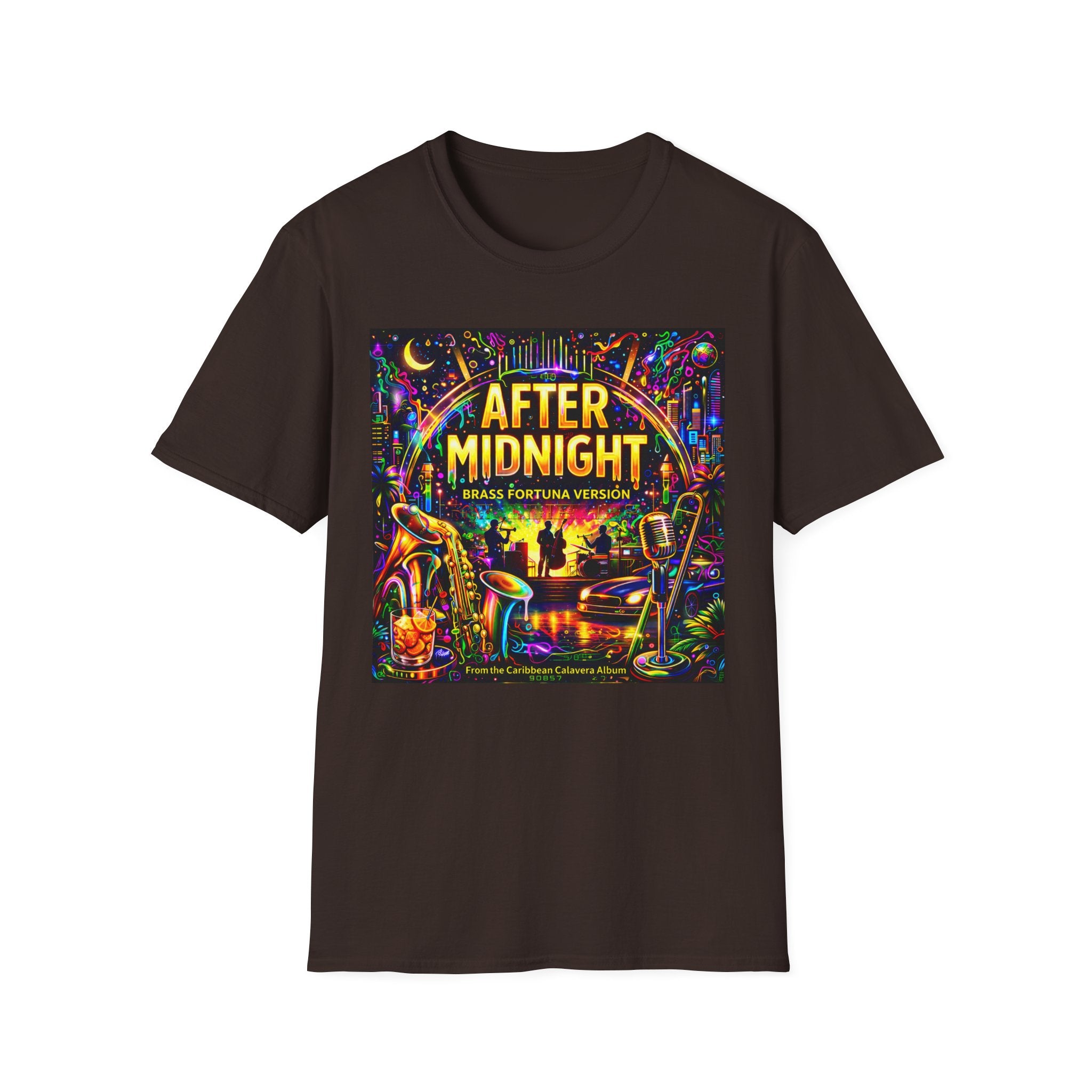 After Midnight T-Shirt  Song Cover Art From The Caribbean Calavera Album – Neon Jazz Club Graphic Tee