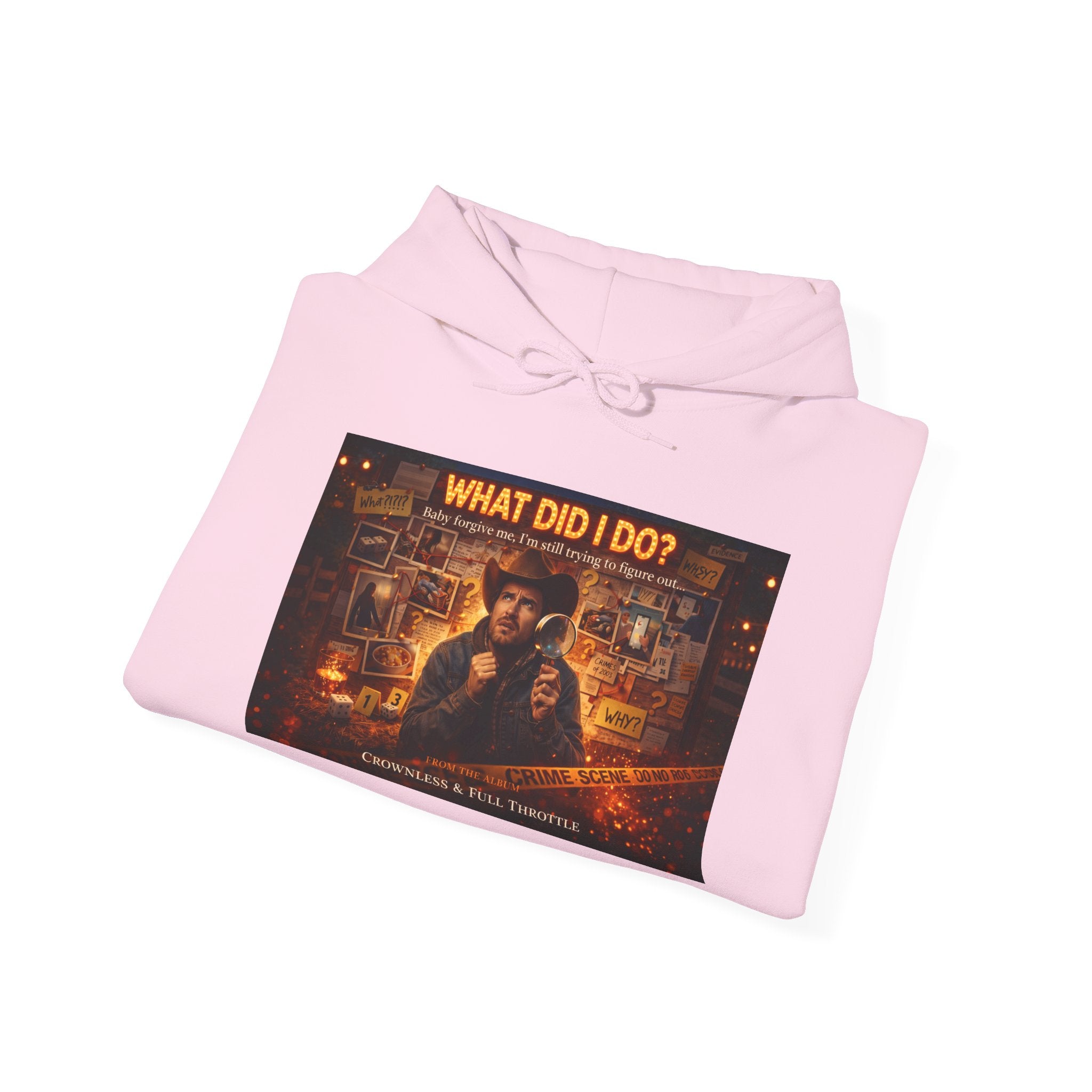 "What Did I Do?" Graphic Hoodie – Retro Mystery Movie Poster Sweatshirt